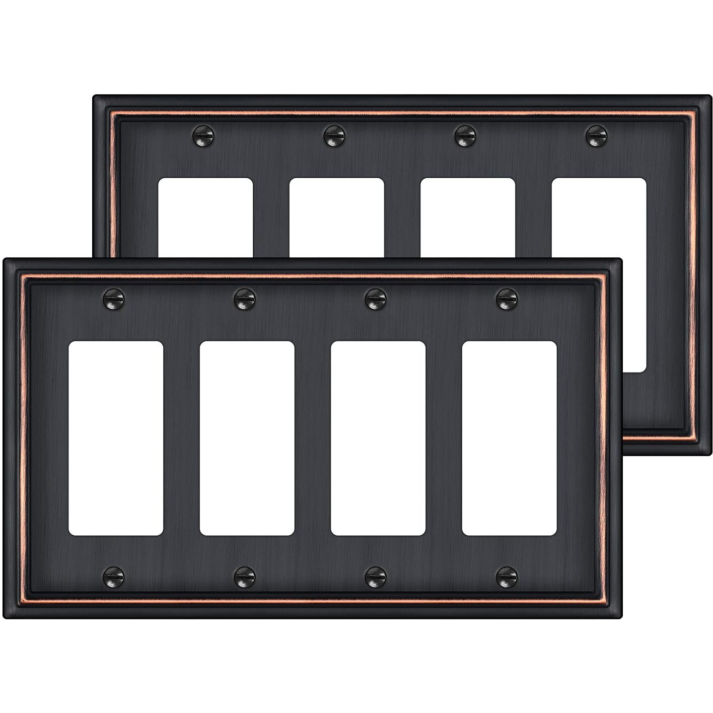 2 Pack Quad Decorator Switch Covers Wall Plate, Oil Rubbed Bronze Metal Material Rocker Switch Plates, 4 Gang Wall Plate For Receptacle, Gfci Outlet, Dimmer Switch - Classic Style