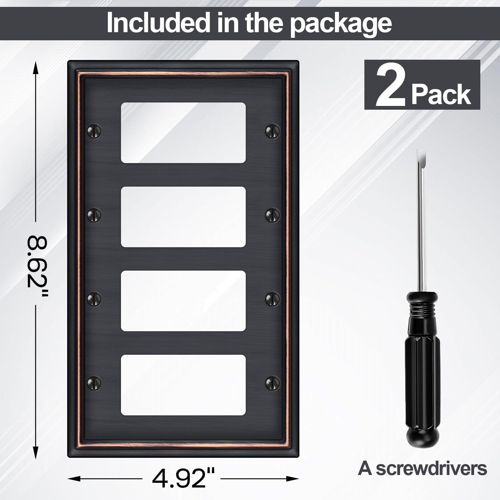 2 Pack Quad Decorator Switch Covers Wall Plate, Oil Rubbed Bronze Metal Material Rocker Switch Plates, 4 Gang Wall Plate For Receptacle, Gfci Outlet, Dimmer Switch - Classic Style