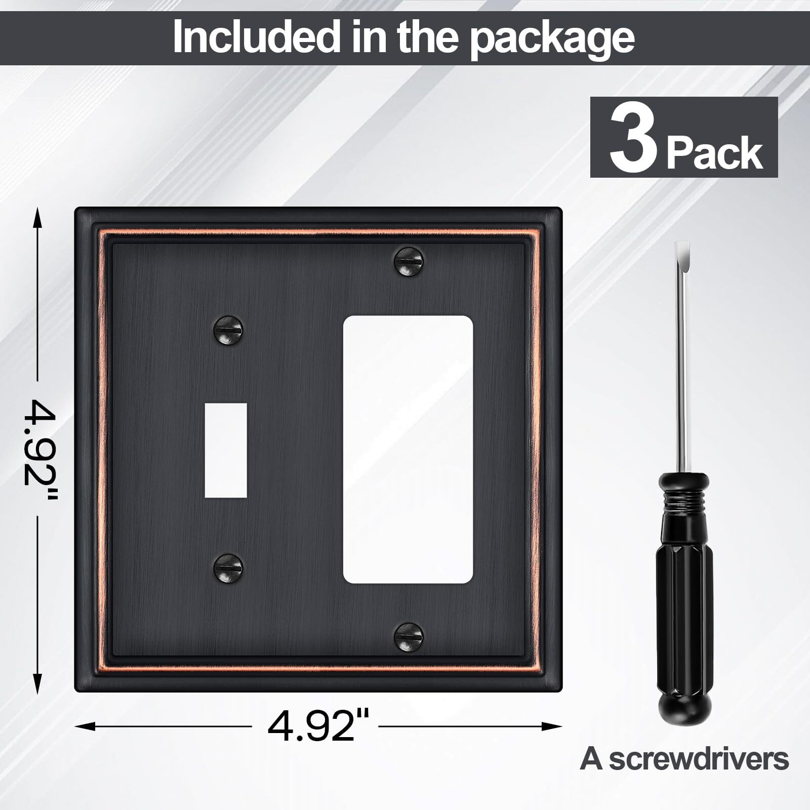 Combination Metal Light Switch Covers Wall Plate, 1 Toggle/1 Decorator Switch Plate Outlet Covers Oil Rubbed Bronze Decorative 2 Gang Wall Plate - Classic Style, 3 Pack