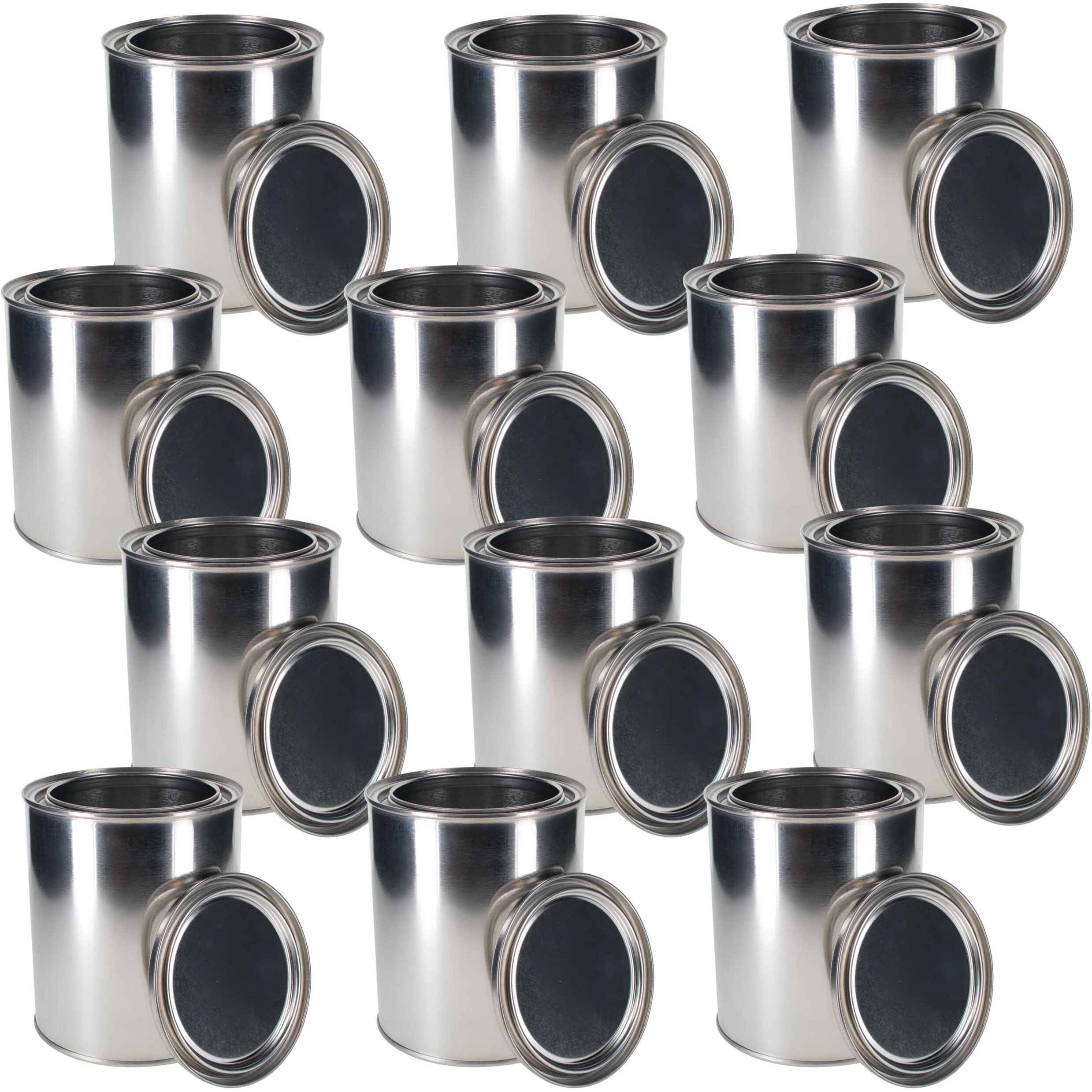 Master Elite 1 Quart Unlined Empty Metal Paint Can Bucket With Lids, Pack Of 12 - Triple Tight Lid Seal, 32 Fl. Oz. Steel Coating Storage Container Tin - Store Leftover Oil-Based Paint, Automotive,Art