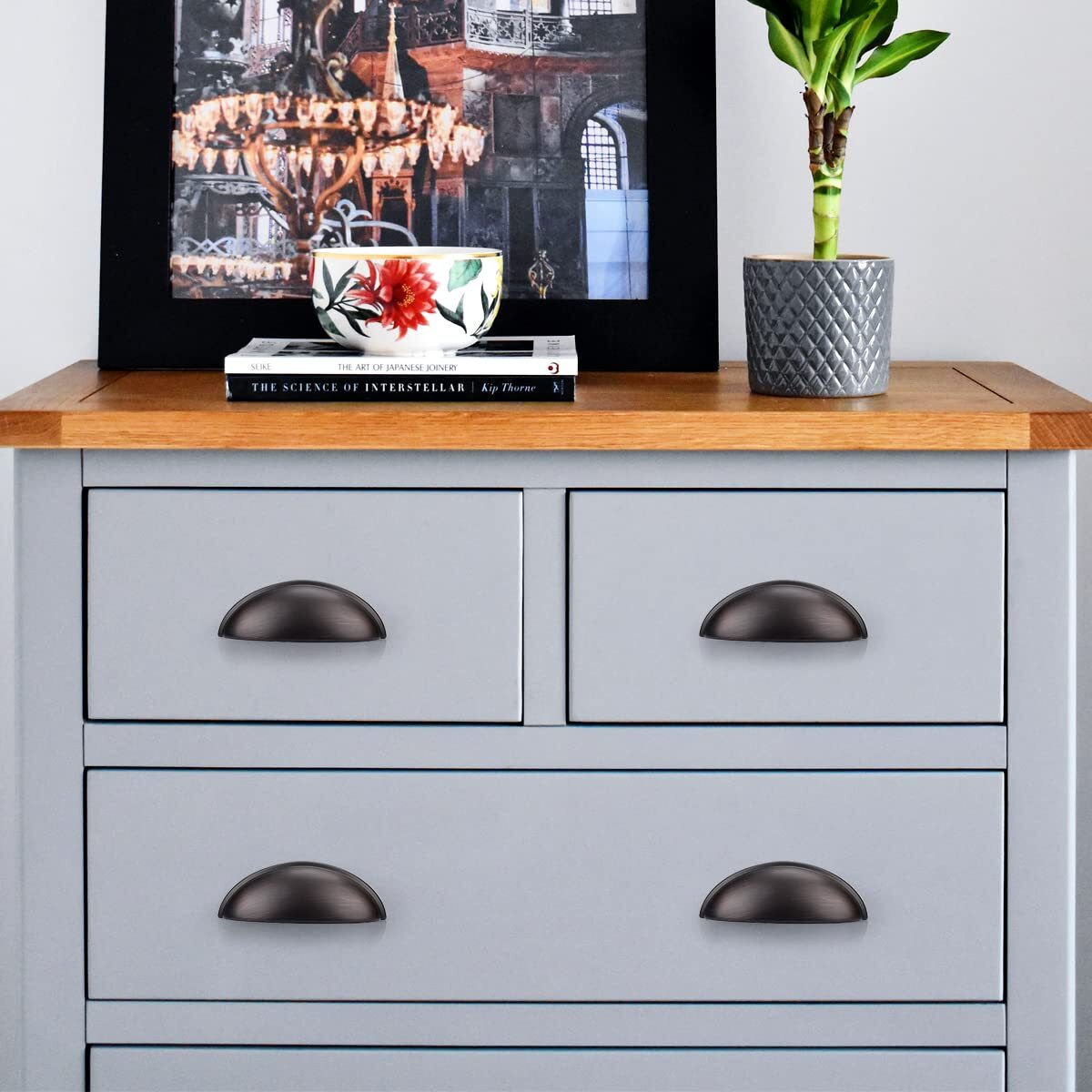 Probrico 20 Pack 3"" Oil Rubbed Bronze Cabinet Cup Pulls, Bin Cup Drawer Pulls Kitchen Cabinet Hardware Dresser Handles, Drawer Handles Knobs 3 Inch Hole Centers