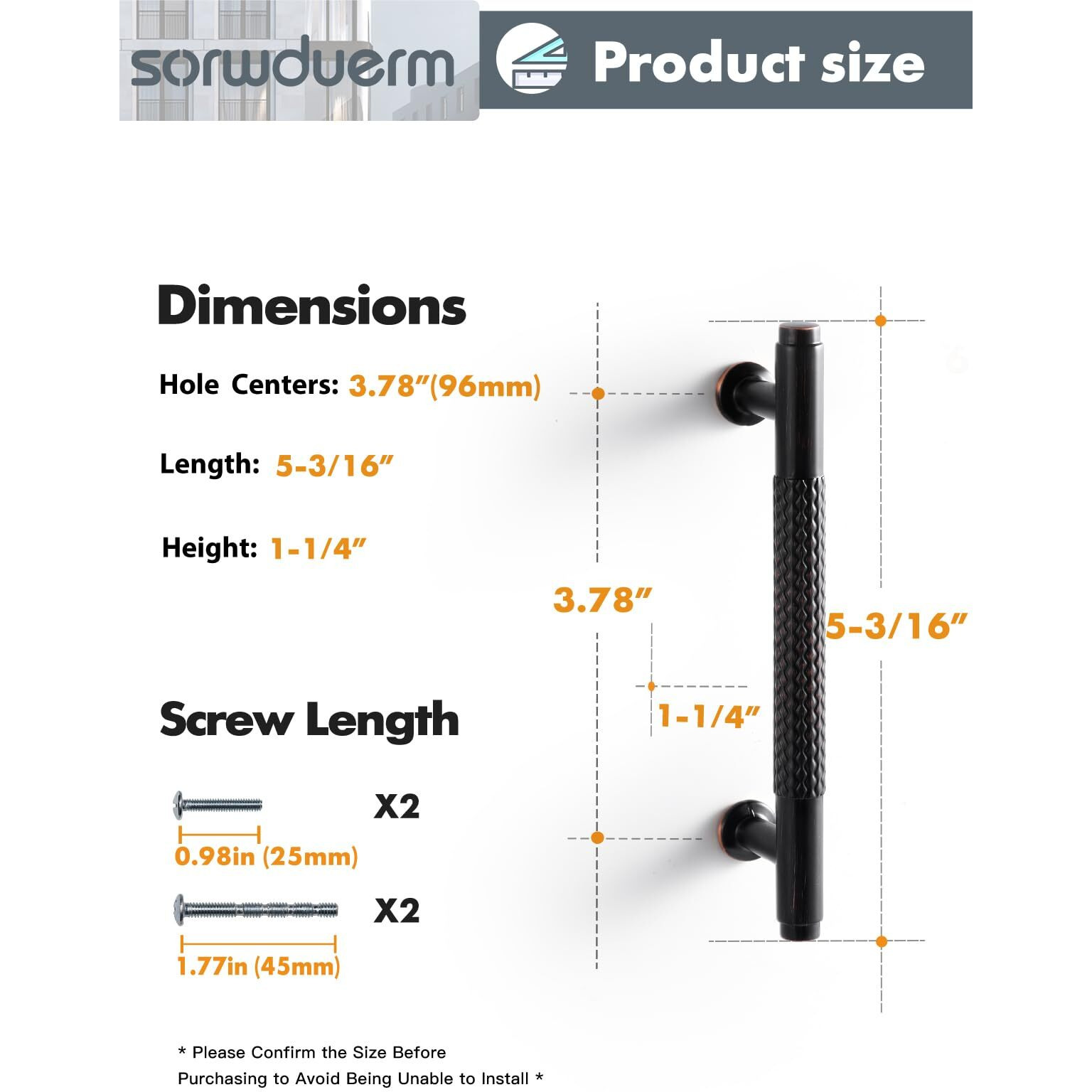 Sorwduerm 10 Pack 3.78 Inch(96Mm) Oil Rubbed Bronze Cabinet Handles Knurled Kitchen Cabinet Pulls Cupboard Kitchen Hardware Drawer Pulls Dresser Handles