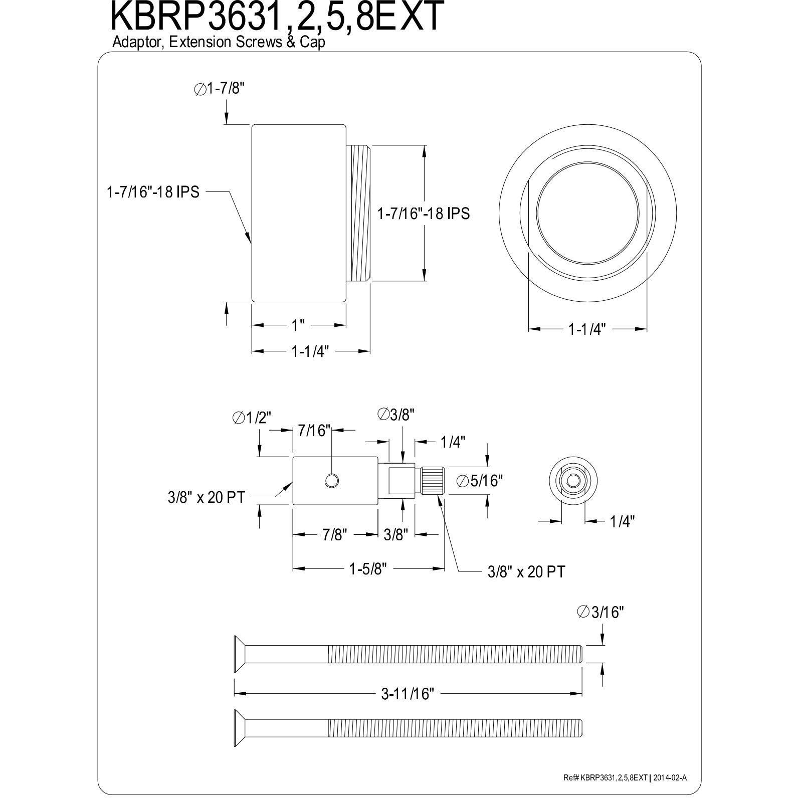 Kingston Brass Kbrp3635Ext 1 Extension Rod, 2 Extension Screws And 1 Cap, 3-11/16-Inch, Oil Rubbed Bronze