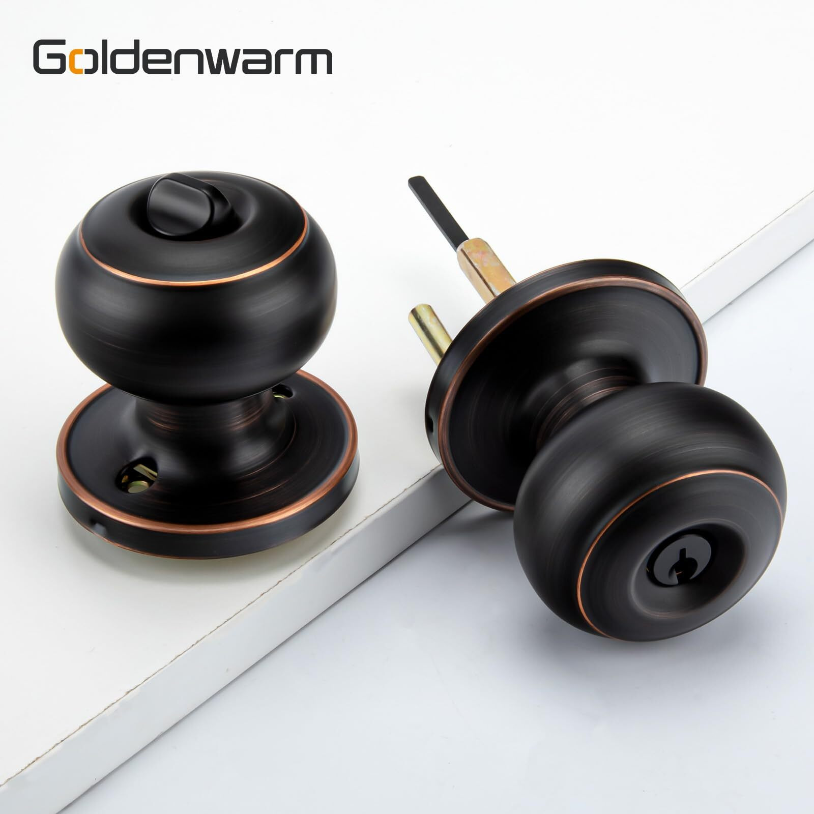 Goldenwarm 3 Pack Oil Rubbed Bronze Exterior Door Knobs Keyed Entry Door Knobs With Lock And Key, Bronze Entry Door Knob For Front Door