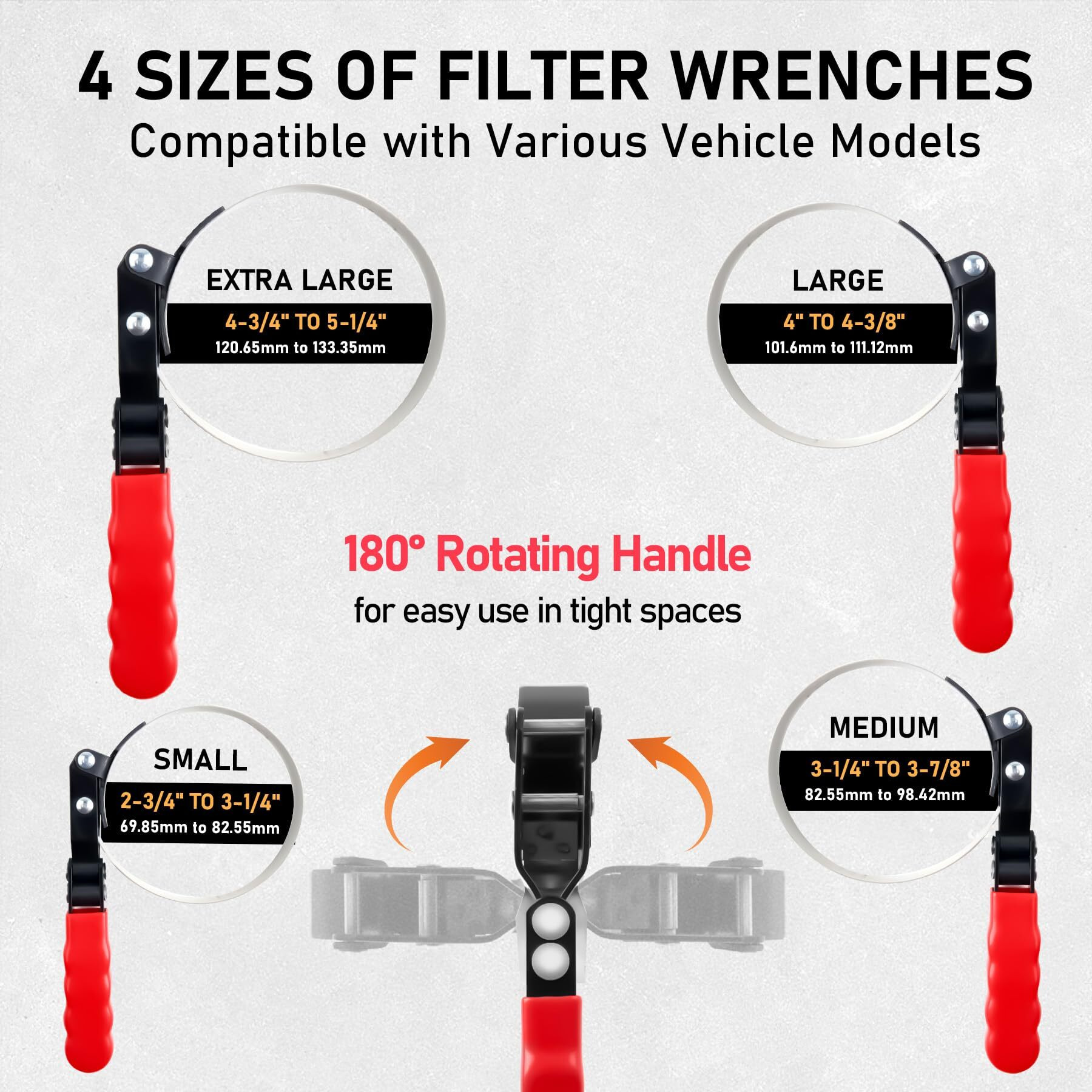 Koopool Oil Filter Wrench Set, 8 Piece Adjustable Oil Filter Pliers 2-3/4"" To 5-1/4"", 9"" & 12"" Universal Oil Filter Removal Tool With 1/2"" To 3/8"" Adapter, Organized In Storage Case (8-Piece Set)
