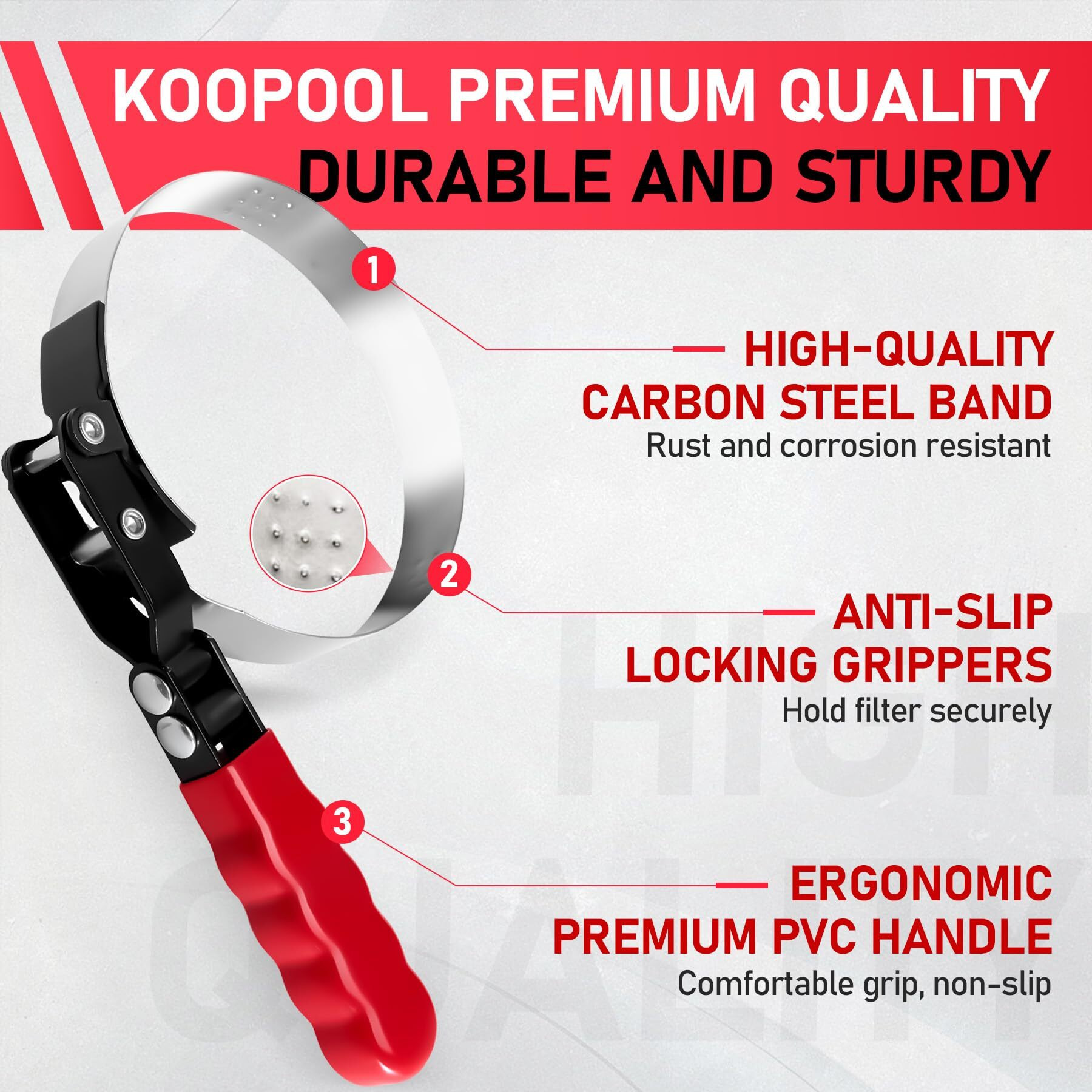 Koopool Oil Filter Wrench Set, 8 Piece Adjustable Oil Filter Pliers 2-3/4"" To 5-1/4"", 9"" & 12"" Universal Oil Filter Removal Tool With 1/2"" To 3/8"" Adapter, Organized In Storage Case (8-Piece Set)