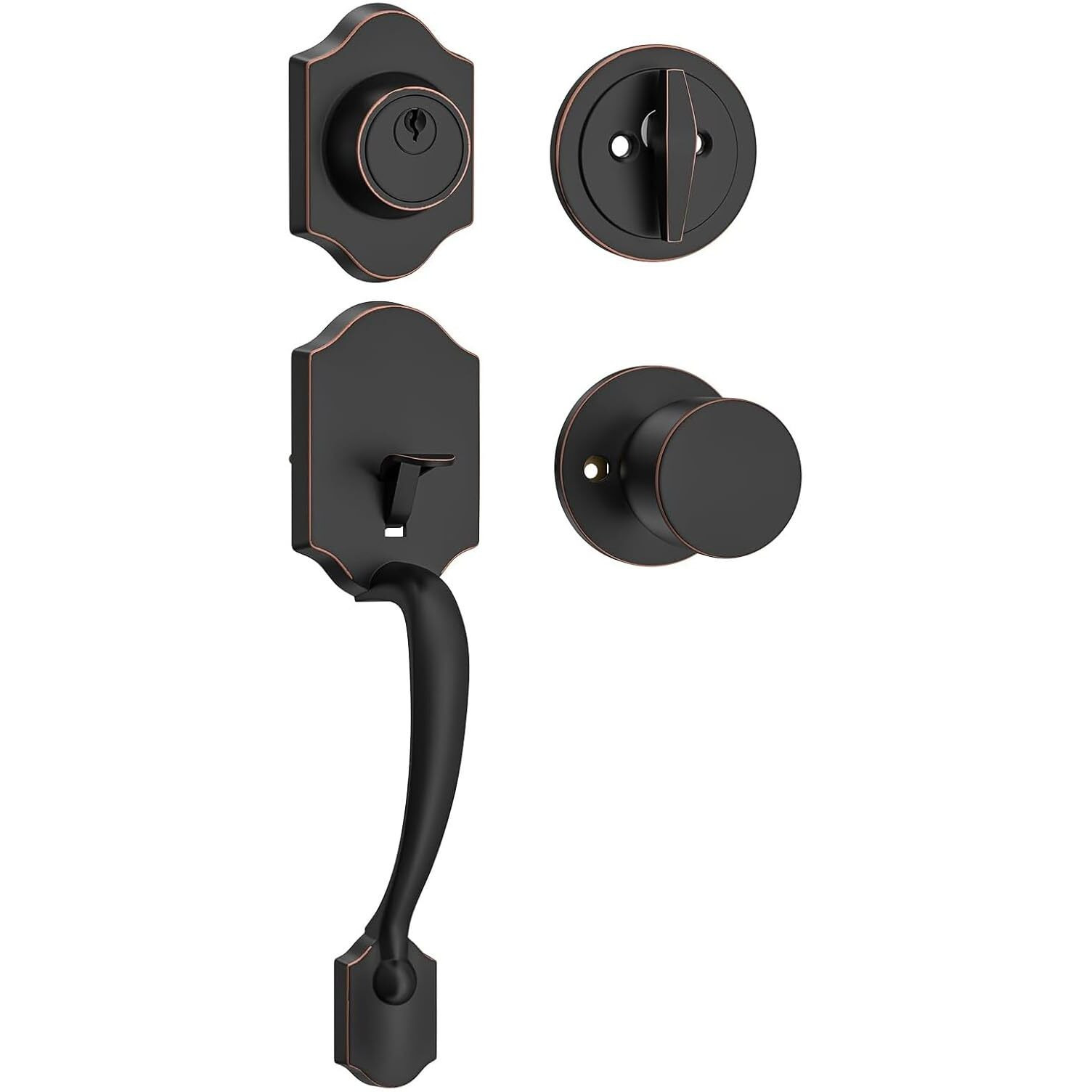 Hosom Front Door Handle And Deadbolt Set, Single Cylinder Exterior Front Door Lock Set With Interior Door Knob, Front Door Knob Reversible For Right And Left Handed, Oil Rubbed Bronze