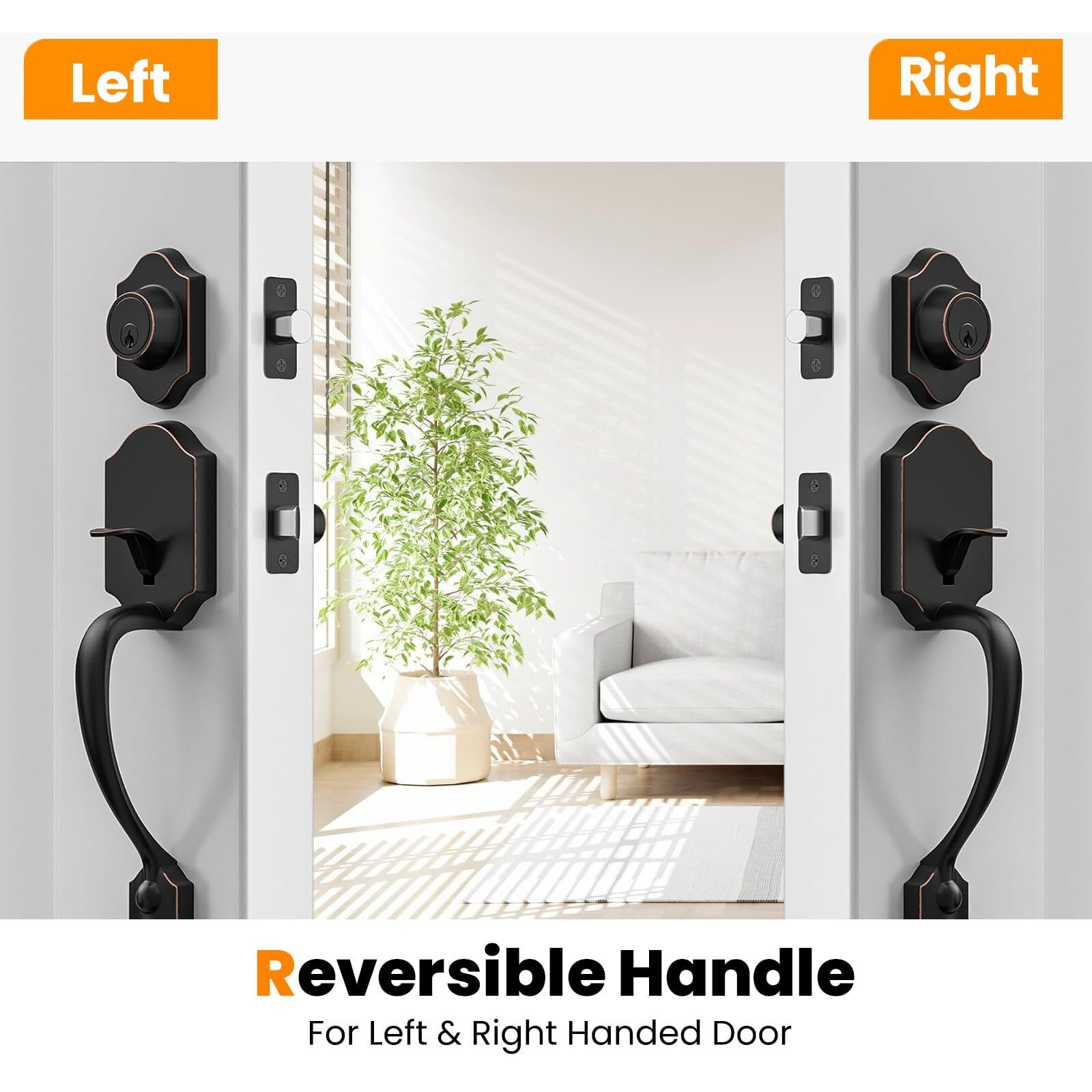 Hosom Front Door Handle And Deadbolt Set, Single Cylinder Exterior Front Door Lock Set With Interior Door Knob, Front Door Knob Reversible For Right And Left Handed, Oil Rubbed Bronze