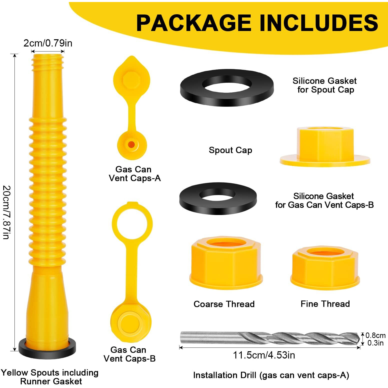 Godboy (7 Kit-Yellow Gas Can Spout Replacement, Gas Can Nozzle, Flexible Pour Nozzle Suitable For Most 1/2/5/10 Gal Oil Cans, Fuel Can Spout Replacement