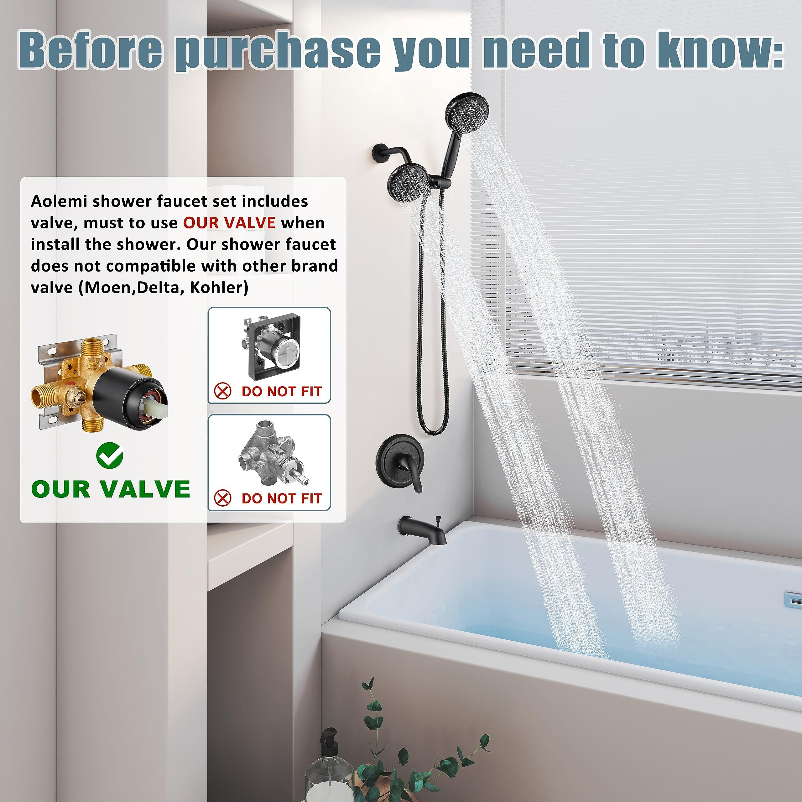 Aolemi Tub Shower Faucet Set With Tub Spout Rain Shower Head System Shower Trim Kit Pressure Rough-In Valve Included Abs 8 Setting Dual Shower Head And Handheld Spray Oil Rubbed Bronze