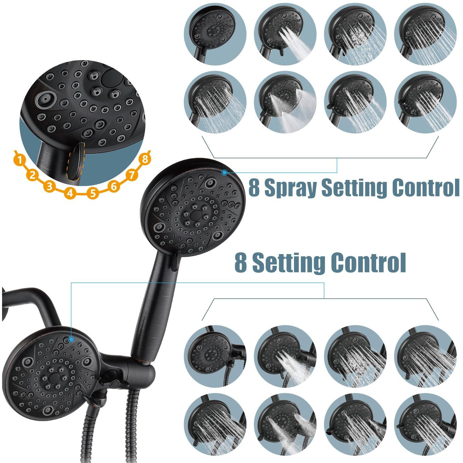Aolemi Tub Shower Faucet Set With Tub Spout Rain Shower Head System Shower Trim Kit Pressure Rough-In Valve Included Abs 8 Setting Dual Shower Head And Handheld Spray Oil Rubbed Bronze