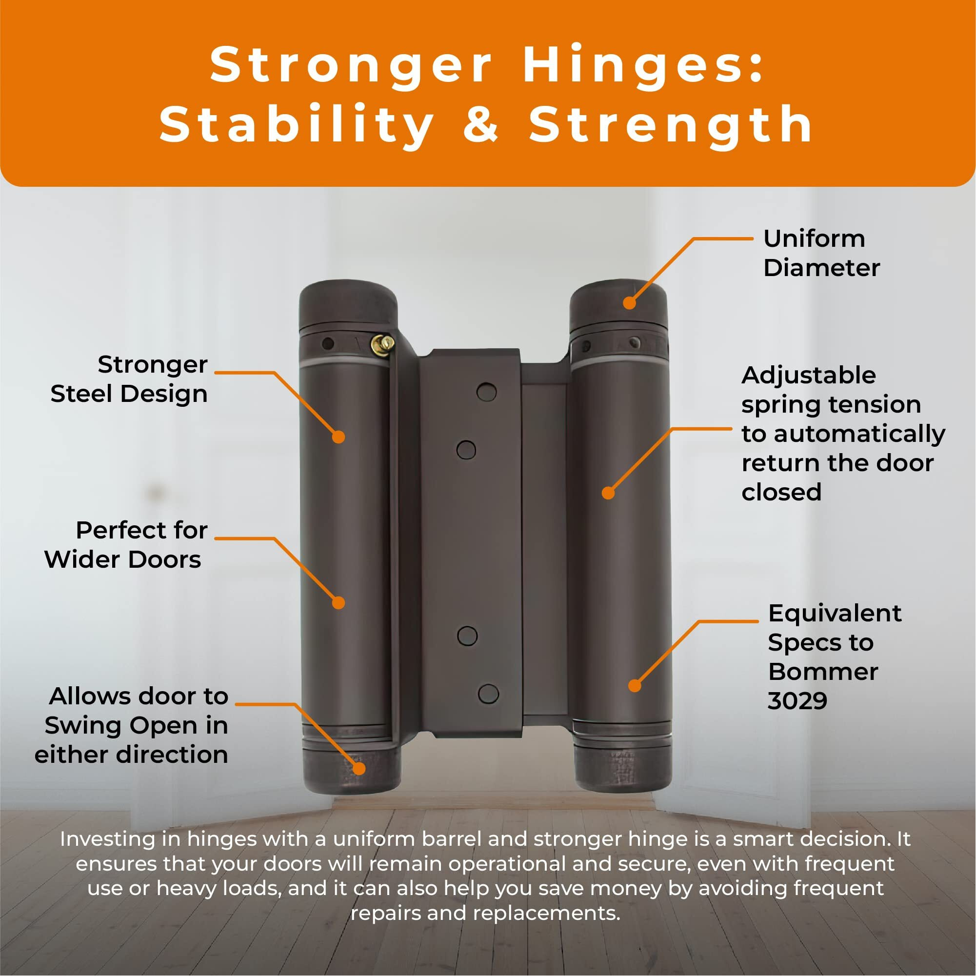 Swinging Cafe Doors 4"" Double Action Spring Hinge-Commercial-Grade Door Hinges That Swing Both Ways,Double Swing Gate Hinges,Heavy Duty Gate Hinges For In & Out Doorway Swing (Oil Rubbed Bronze,Qty-1)