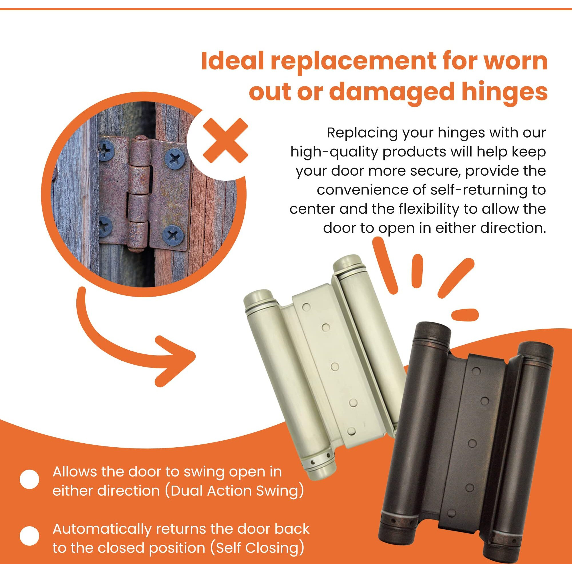 Swinging Cafe Doors 4"" Double Action Spring Hinge-Commercial-Grade Door Hinges That Swing Both Ways,Double Swing Gate Hinges,Heavy Duty Gate Hinges For In & Out Doorway Swing (Oil Rubbed Bronze,Qty-1)