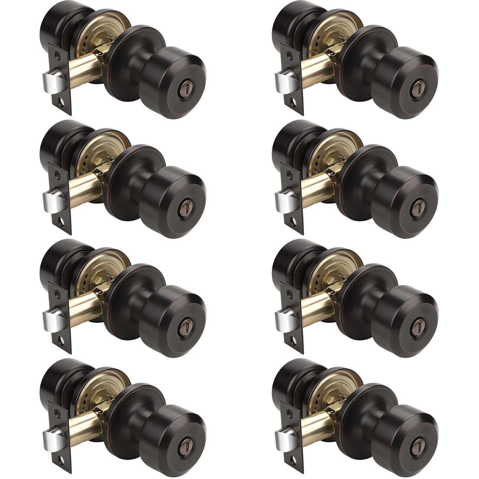 Knobwell Interior Privacy Door Knobs, Oil Rubbed Bronze Door Knob For Bedroom Bathroom, Keyless Privacy Door Knob With Lock, Stainless Steel Indoor Door Knob, Cylindrical Shape, 8 Pack