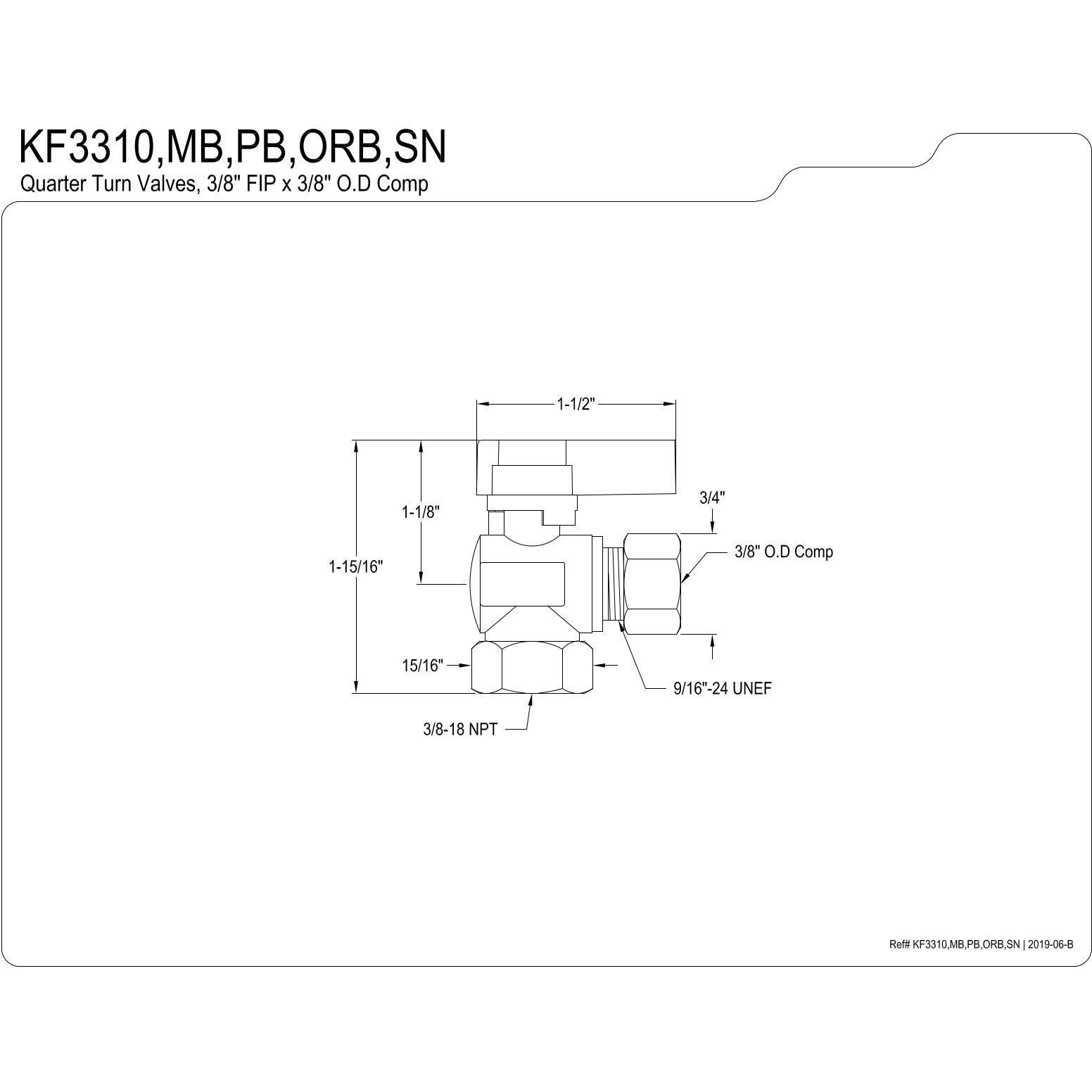 Kingston Brass Kf3310Orb Od Angle Stop Valve With Lever Handle, 3/8"" Fip X 3/8"" O.D Comp, Oil Rubbed Bronze