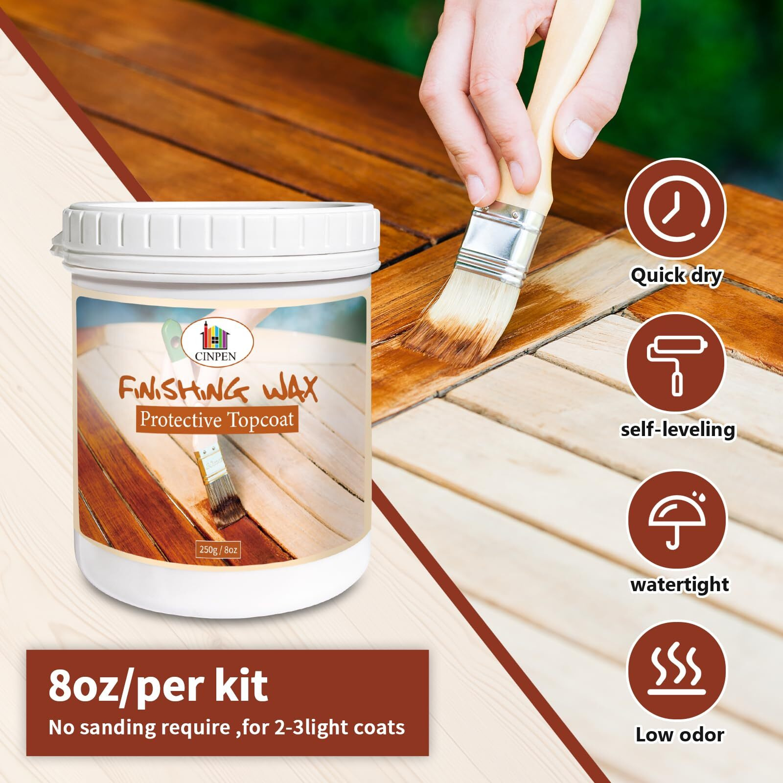 Waterproof Wood Sealer For Indoor Outdoor Wood Products(Black 8 Oz), Water-Based Wax Oil, Perfect For Sealing&Finishing Kitchen Worktops, Stairs, Floors, Doors&Dining Tables