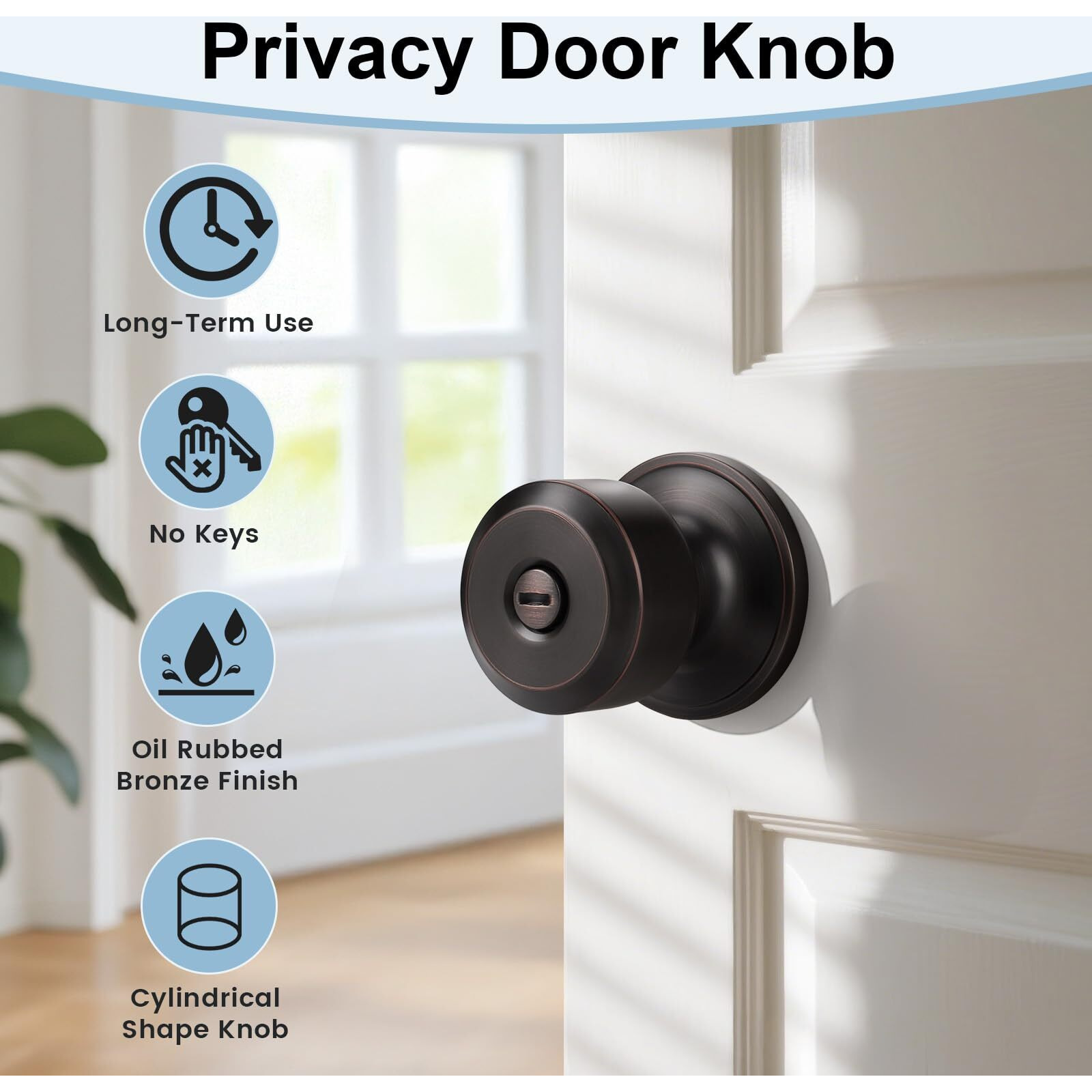 Knobwell Interior Door Knobs With Cylindrical Shape Knob, Oil Rubbed Bronze Door Knob For Bedroom Bathroom, Keyless Privacy Door Knob With Lock, Stainless Steel Door Handle, 3 Pack