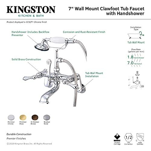 Kingston Brass Cc51T5 Vintage Clawfoot Tub Faucet, 8-Inch Adjustable Center, Oil Rubbed Bronze
