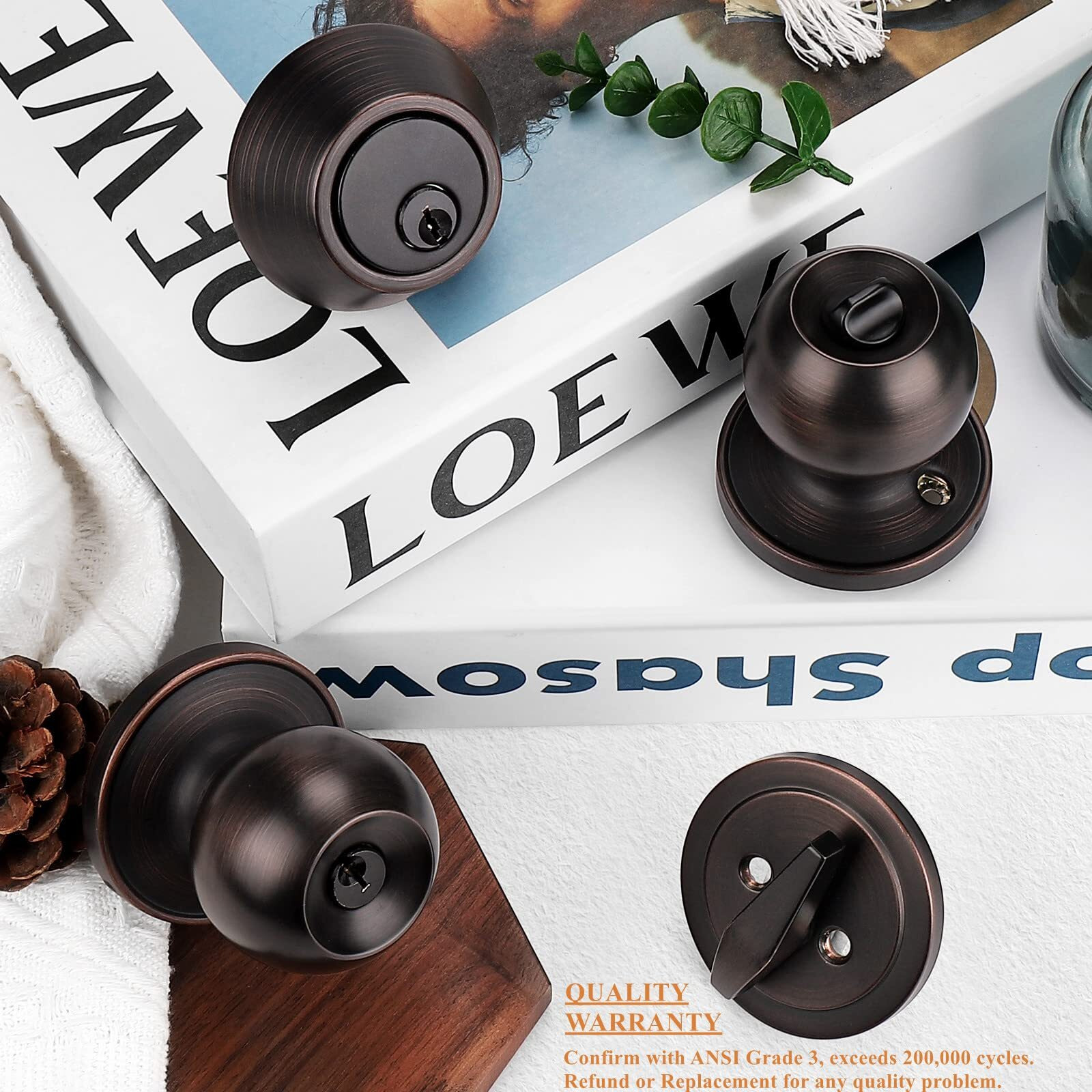 Probrico 1 Sets-Entry Door Knob Lockset And Single Cylinder Deadbolt Combination Set, Keyed Alike Front Handlesets In Oil Rubbed Bronze
