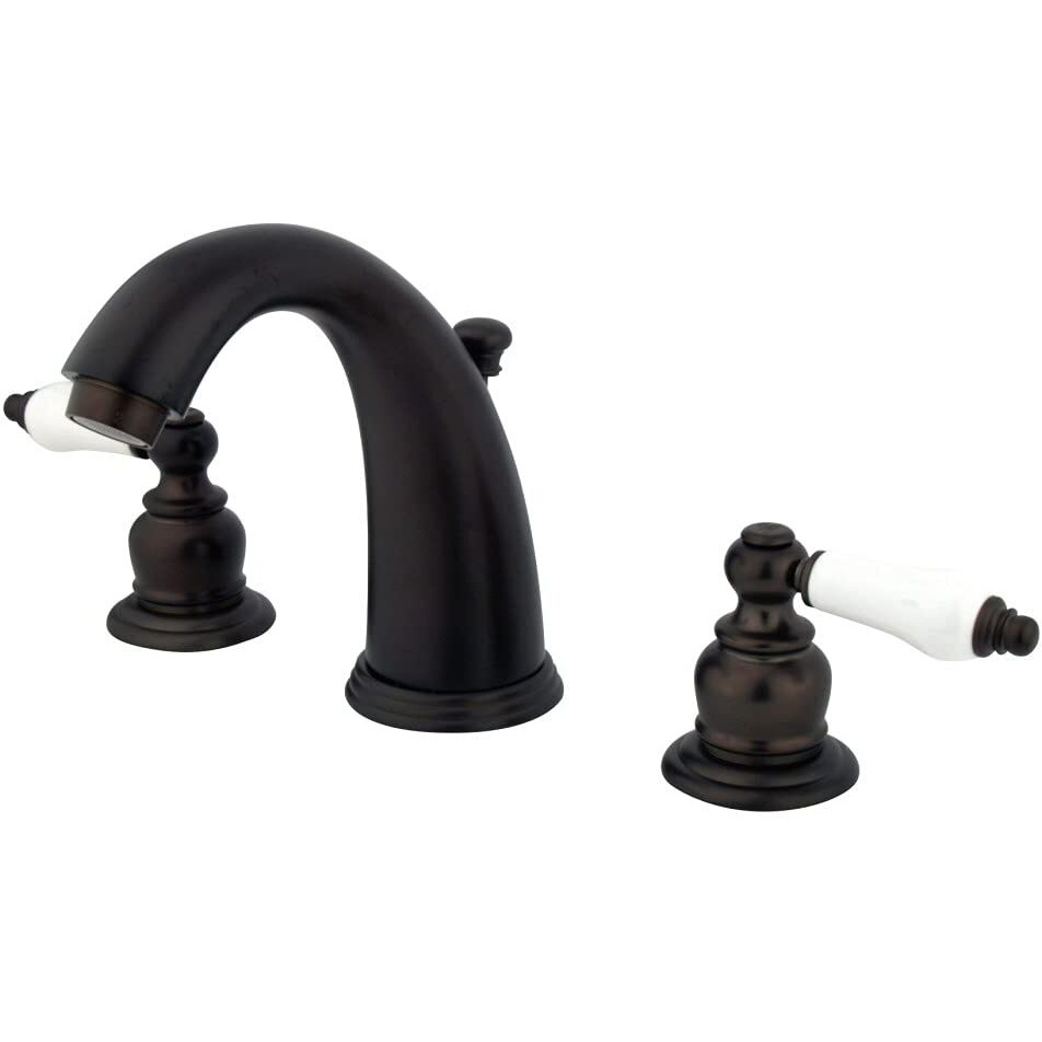 Kingston Brass Kb985Pl Victorian Widespread Lavatory Faucet, Porcelain Lever Handle, Oil Rubbed Bronze