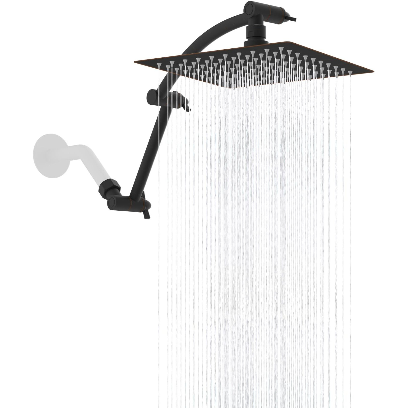 Hibbent All Metal Rain Shower Head, 8'' High Pressure Rainfall Square Showerhead With 16"" Extension Arm, Solid Brass Adjustable Shower Arm Extender, Waterfall Fixed Showerheads, Oil Rubbed Bronze