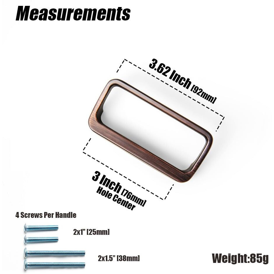 Goo-Ki Oil Rubbered Bronze Cabinet Pulls With 3''(76Mm) Hole Center,Modern Zinc Alloy Finger Pulls For Drawer,Wardrobe,Cupboard,6 Pack
