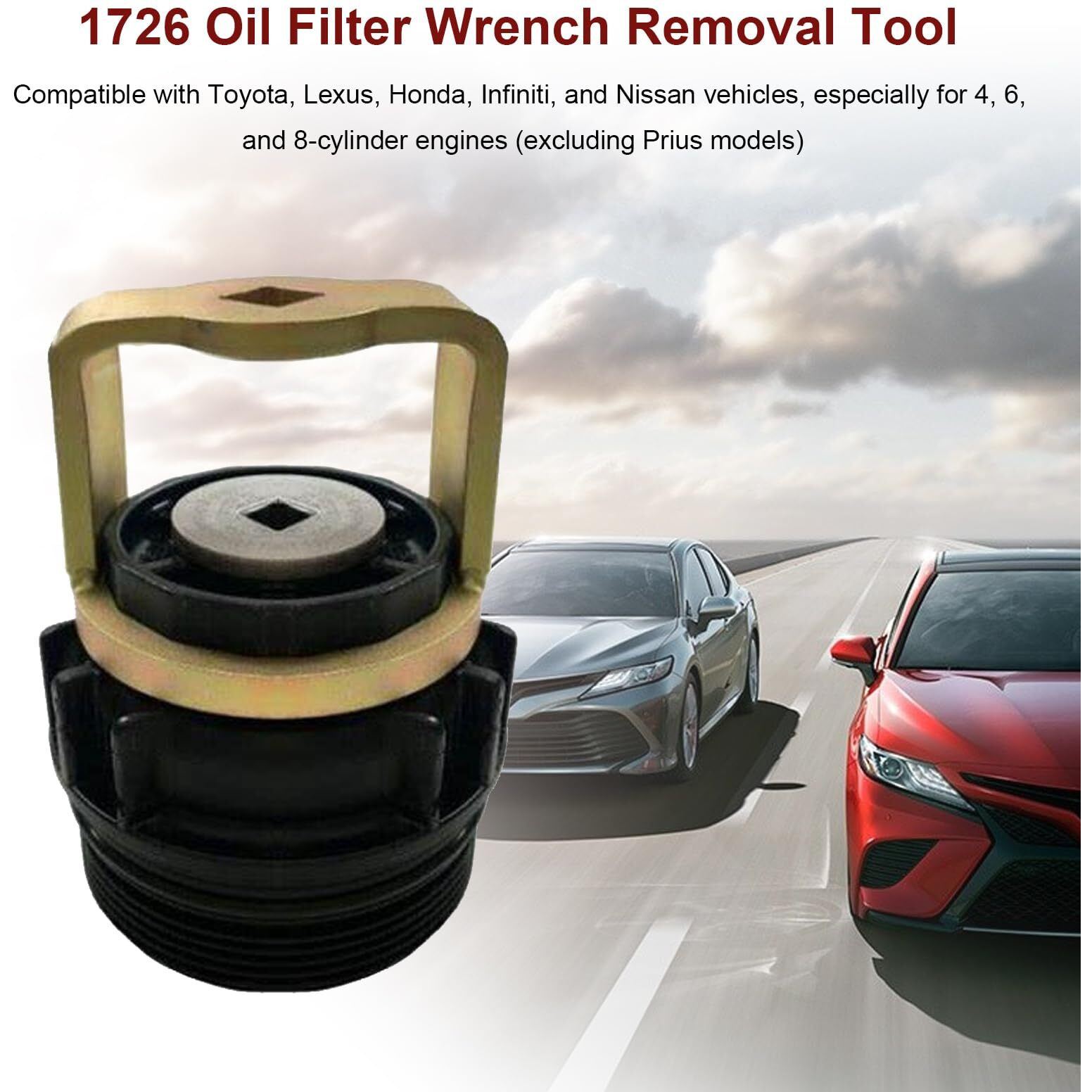 Iferla 1726 Oil Filter Wrench Removal Tool Compatible With Toyota Nissan, Honda, Lexus, Scion 4, 6, 8 Cylinder Engines, Canister Oil Filter Socket Wrench 64Mm X 14 Flute Oil Filter Cup