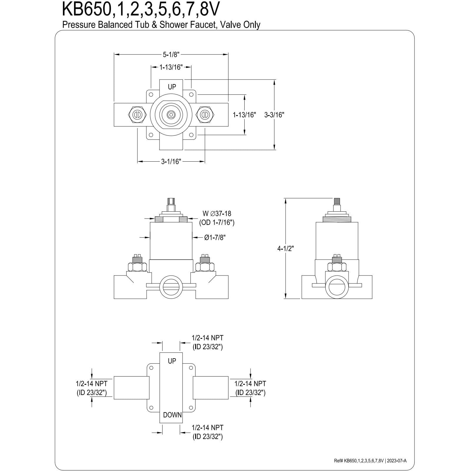 Kingston Brass Kb655V Chatham Tub And Shower Valve, Oil Rubbed Bronze 5.13 X 4.5 X 3.19