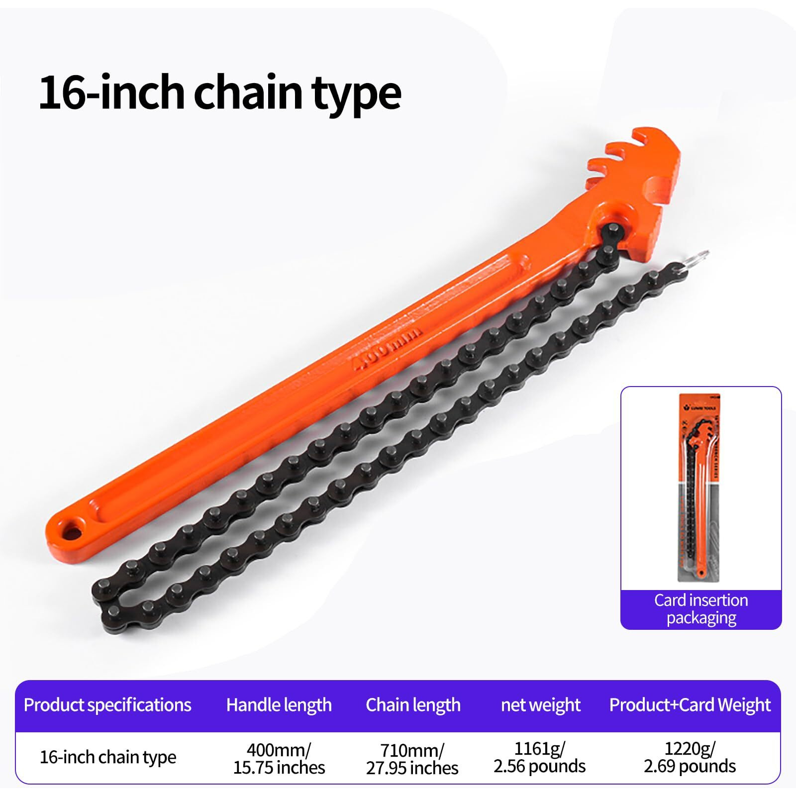 Uhfsyut Reversible Chain Wrench Set 9""/12""/16"" - Oil Filter & Pipe Tool, High Carbon Steel Adjustable Grip For Mechanics, Plumbers, 7.5"" Diameter Capacity (16In)