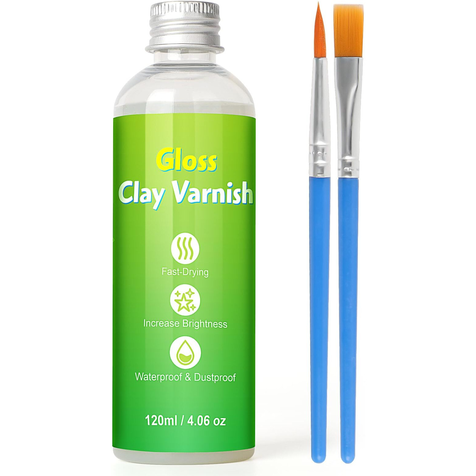 Air Dry Clay Varnish, 120Ml Glaze With 2 Brushes For Air Drying Clay, Clear Varnish For Craft Pottery, Oil Painting, Wood, High Gloss Scratch Resistant Waterproof (120Ml Gloss)