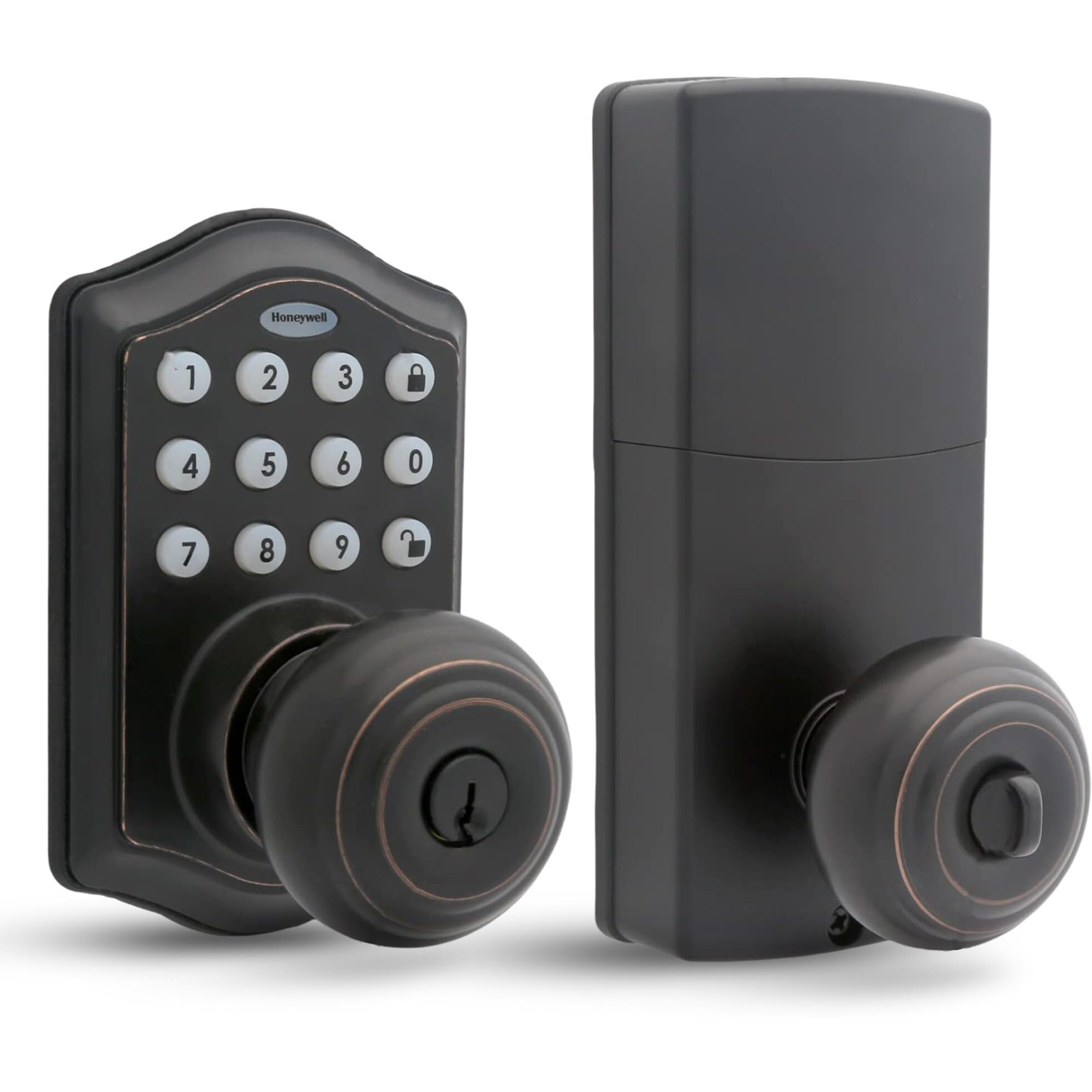 Honeywell Safes & Door Locks - Keyless Entry Smart Electronic Door Knob Lock With Digital Keypad - 50 Different User Pin Codes - Auto Lock & 1 Touch Locking - Oil Rubbed Bronze, 6.5X8.8X9 In - 8732401