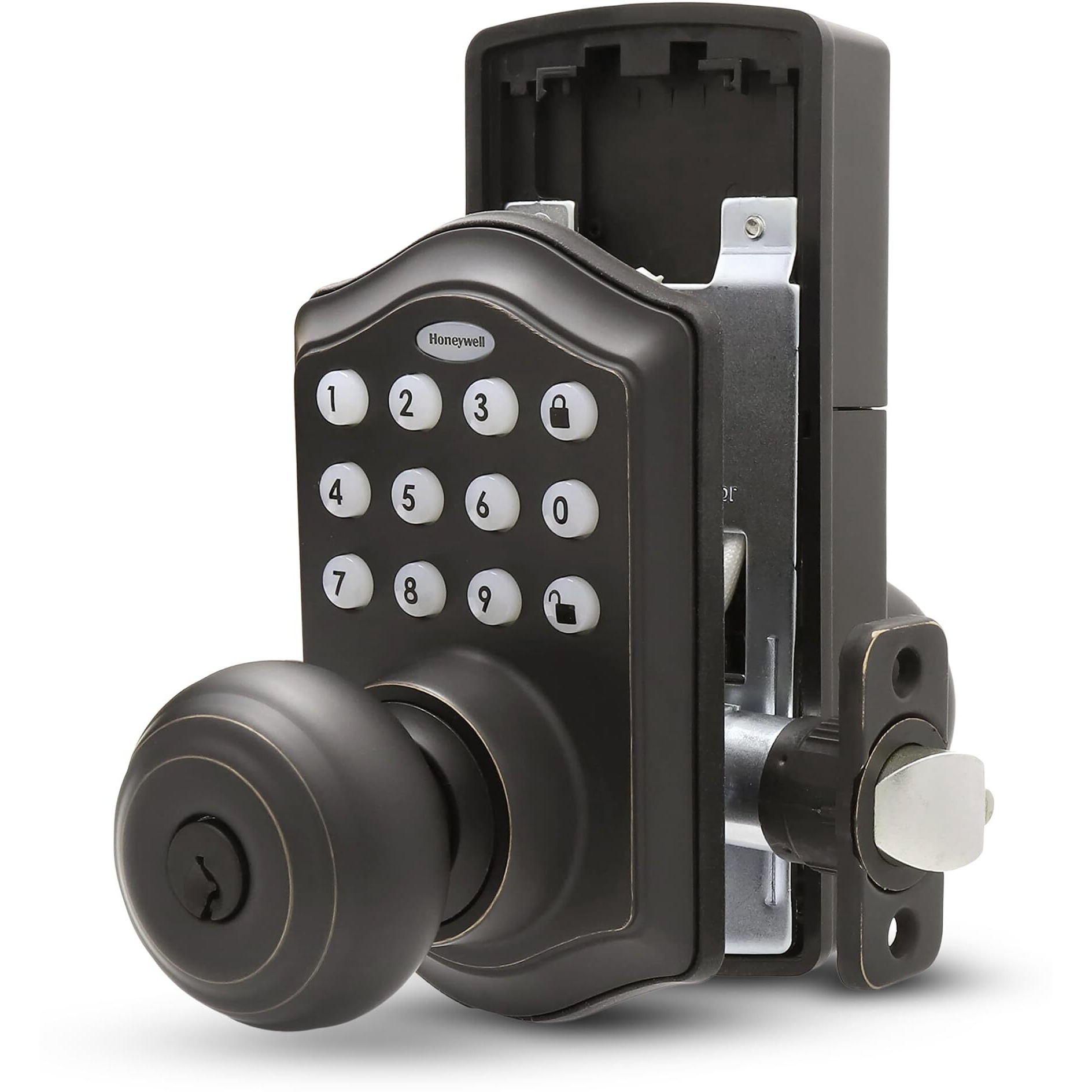 Honeywell Safes & Door Locks - Keyless Entry Smart Electronic Door Knob Lock With Digital Keypad - 50 Different User Pin Codes - Auto Lock & 1 Touch Locking - Oil Rubbed Bronze, 6.5X8.8X9 In - 8732401