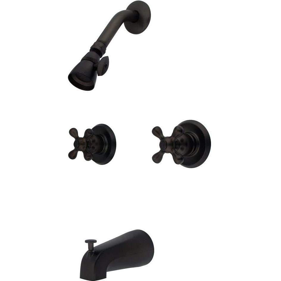 Kingston Brass Kb245Ax Twin Handle Tub And Shower Faucet With Decor Cross Handle, Oil Rubbed Bronze, 5-Inch Spout Reach , Oil-Rubbed Bronze