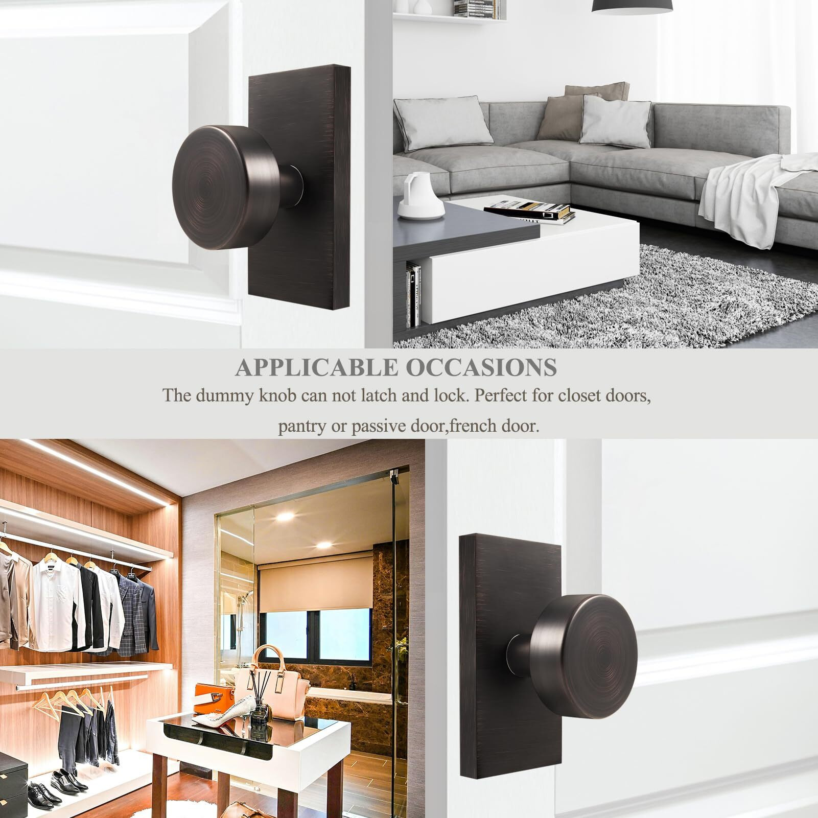 Hiemey Oil Rubbed Bronze Dummy Door Knobs Interior, Modern Rectangle Dummy Door Handle For Bifold Closet, 4 Pack