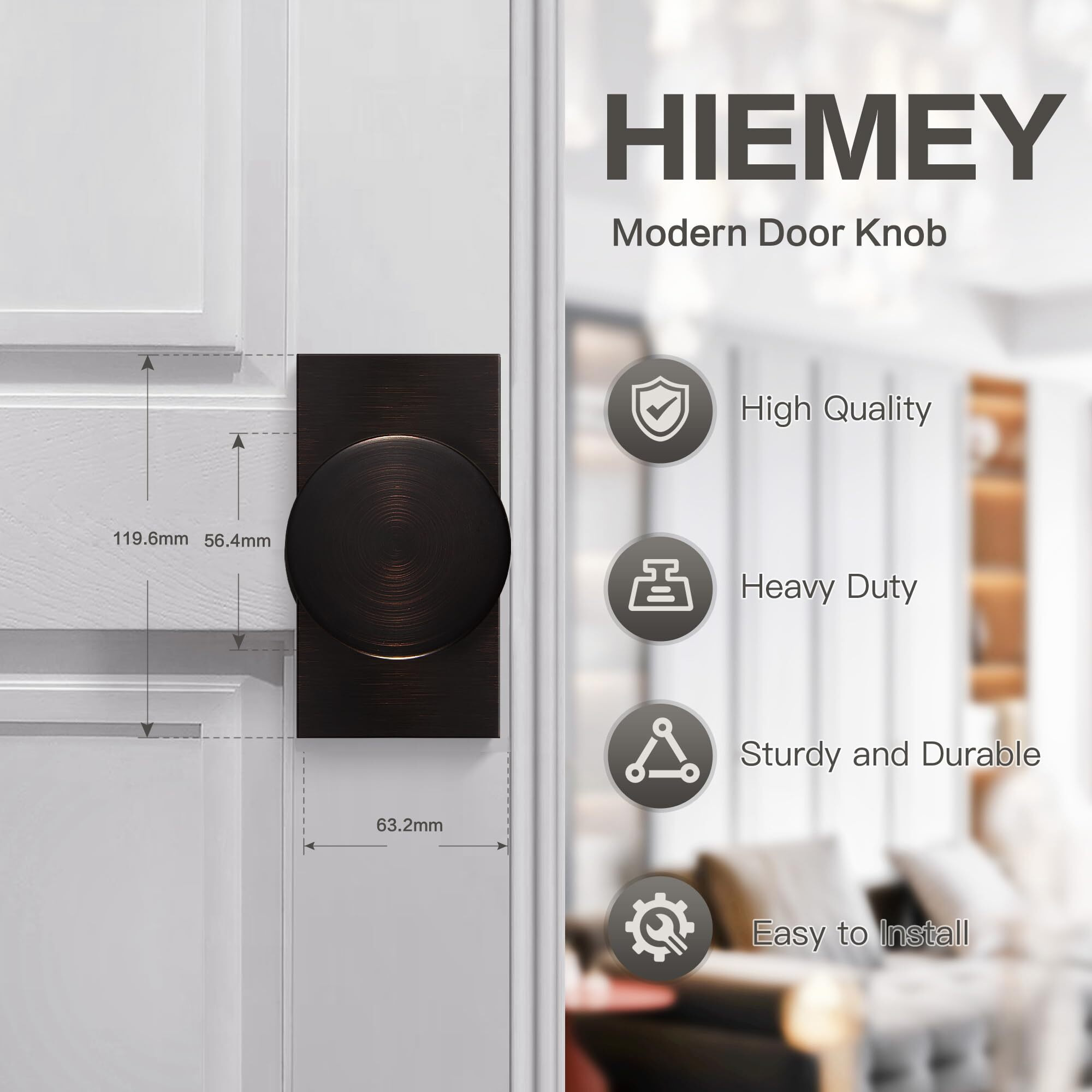 Hiemey Oil Rubbed Bronze Dummy Door Knobs Interior, Modern Rectangle Dummy Door Handle For Bifold Closet, 4 Pack