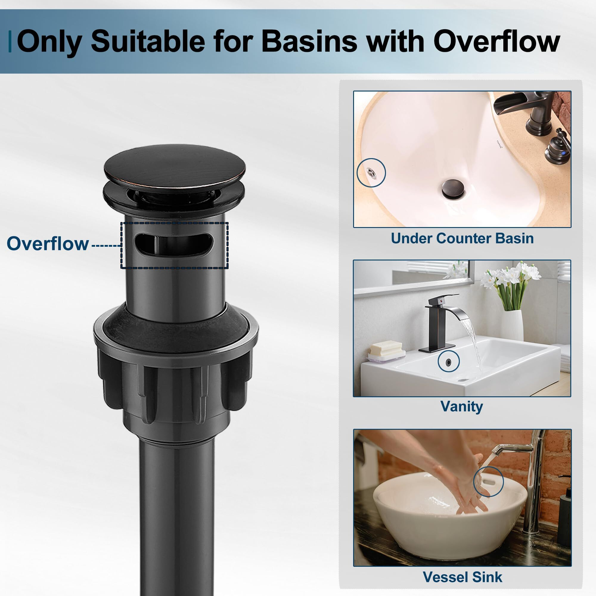 Hoigy Oil Rubbed Bronze Pop Up Drain For Bathroom Sink, High Sealing Bathroom Sink Drain, Bathroom Sink Pop Up Drain With Anti-Clogging Stopper & Overflow For Farmhouse, No Leaks