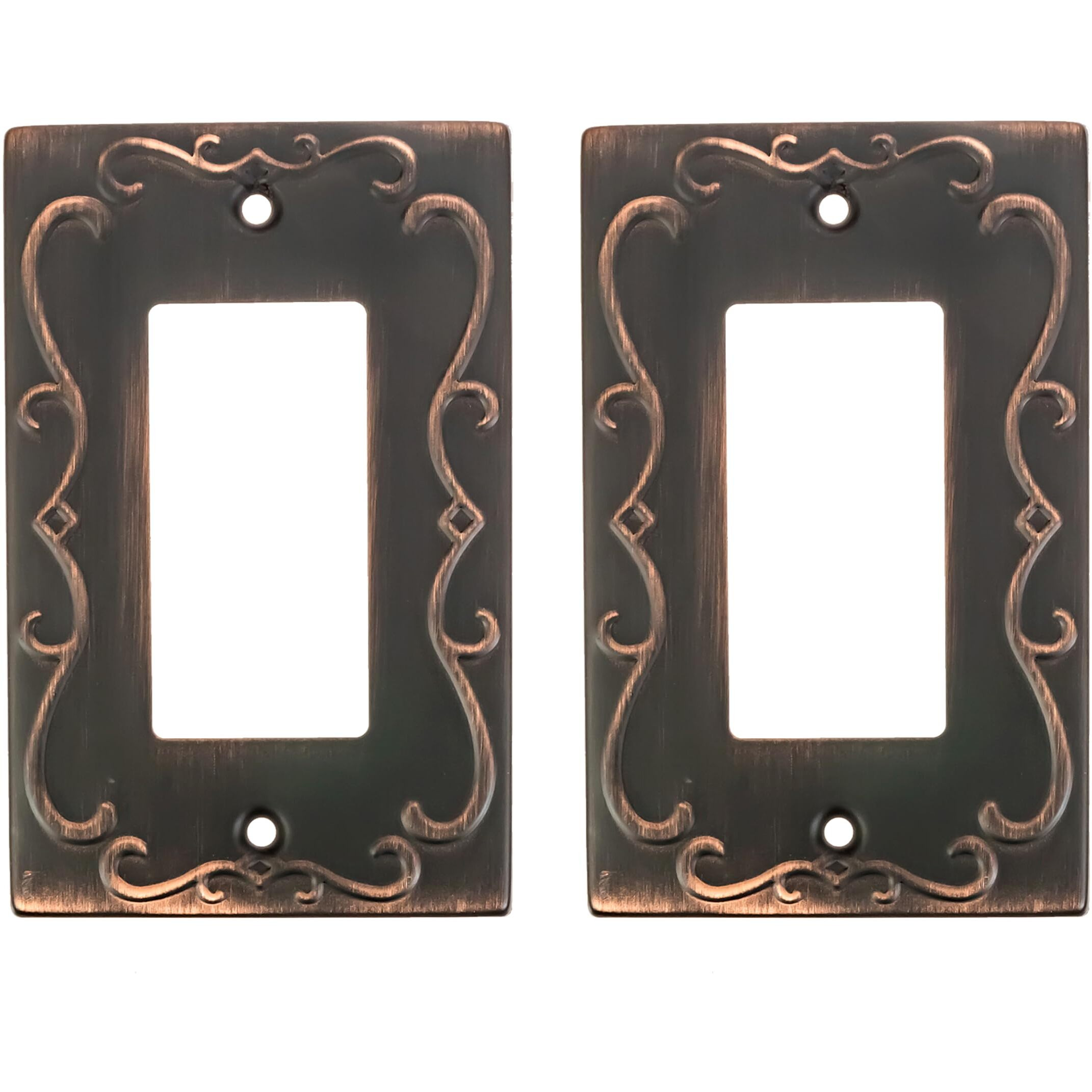 Sleeklighting | Wall Plates Decorative Regal Scrollwork Oil Rubbed Bronze | Electric Outlet And Switch Covers| Style 1 Gang Decorator (2 Pack)