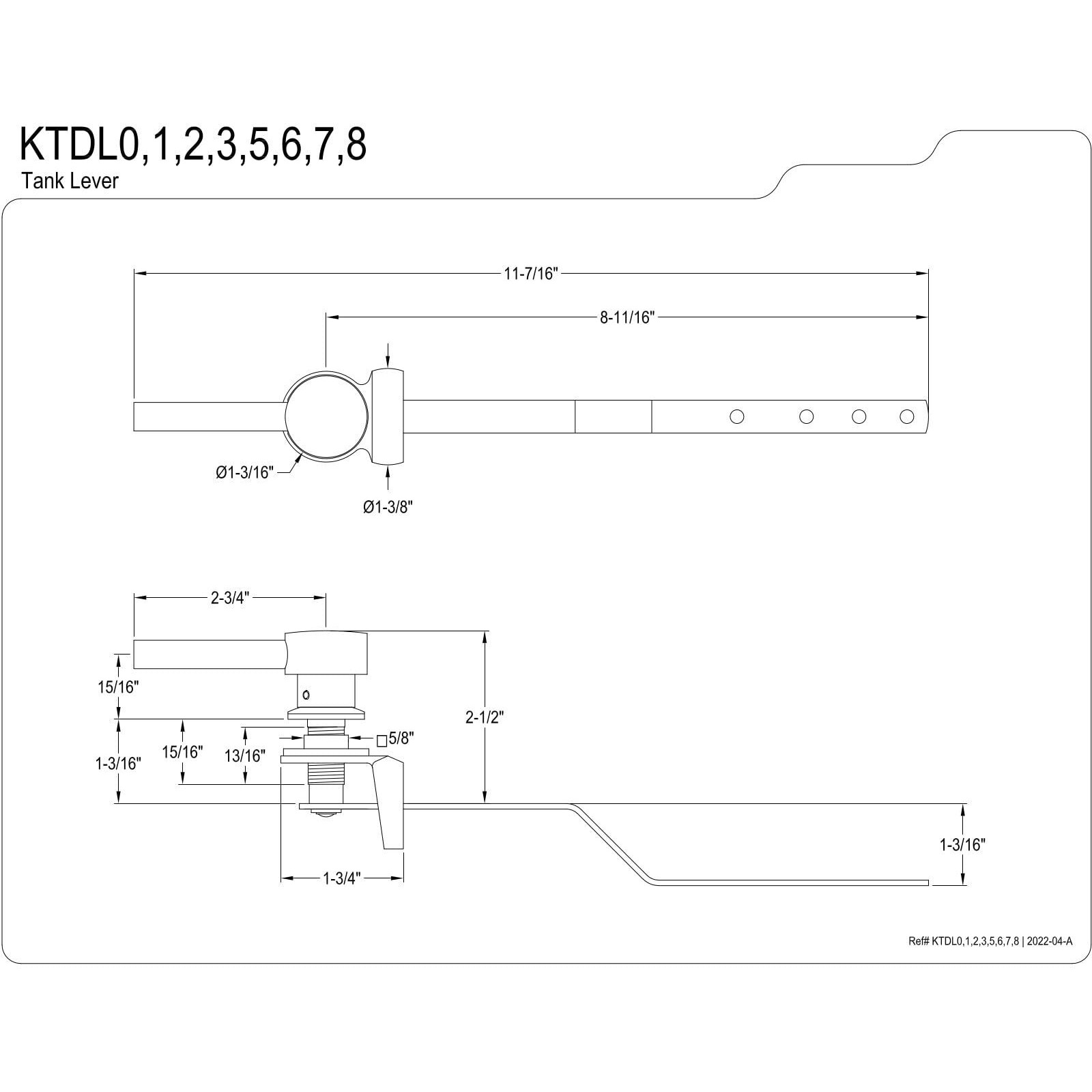 Kingston Brass Ktdl5 Concord Tank Lever, Oil Rubbed Bronze, 3-3/16-Inch Handle Length