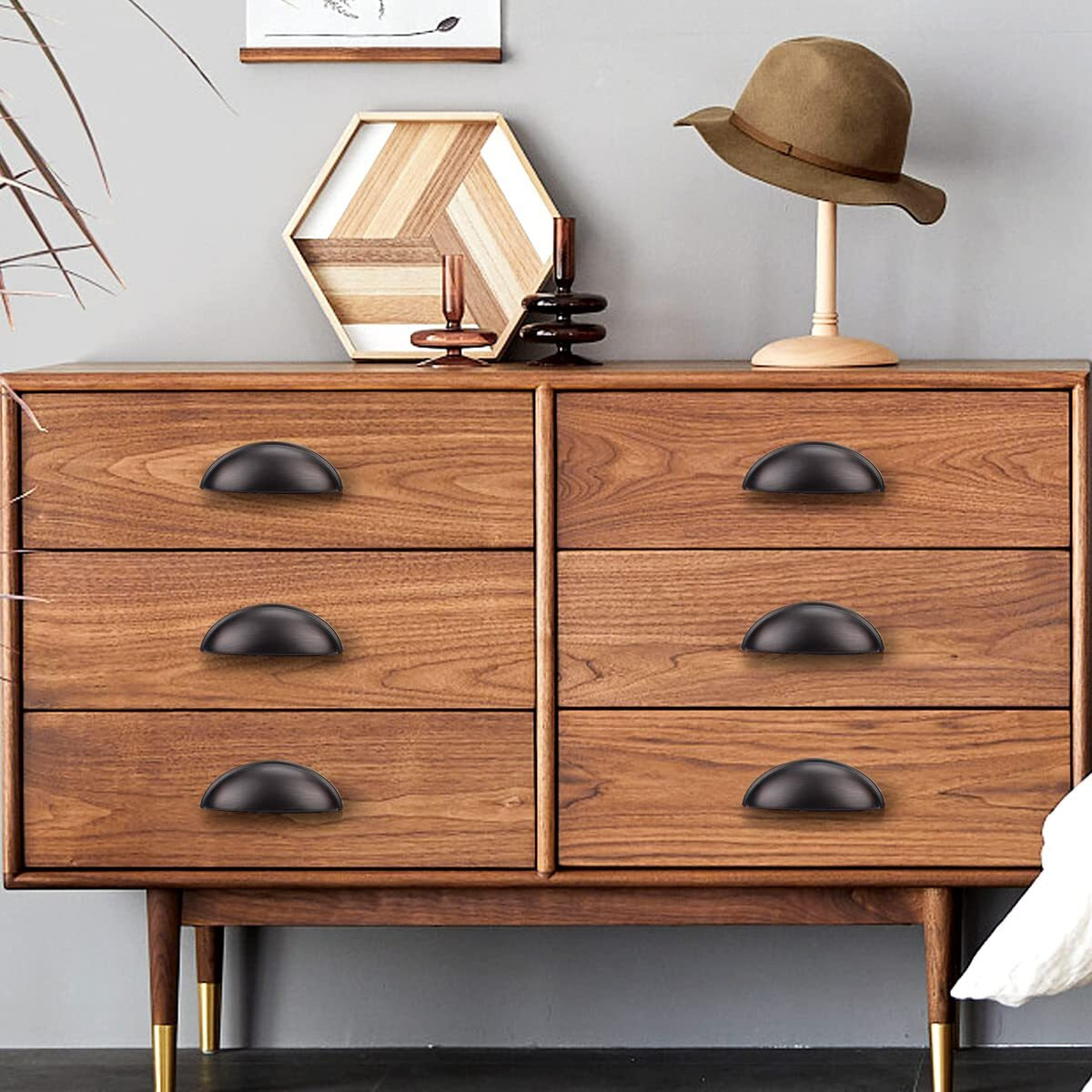 Probrico 5 Pack Oil Rubbed Bronze Cabinet Pulls - Bin Cup Drawer Handles, 3 Inch Holes Handles And Knobs, Kitchen Hardware