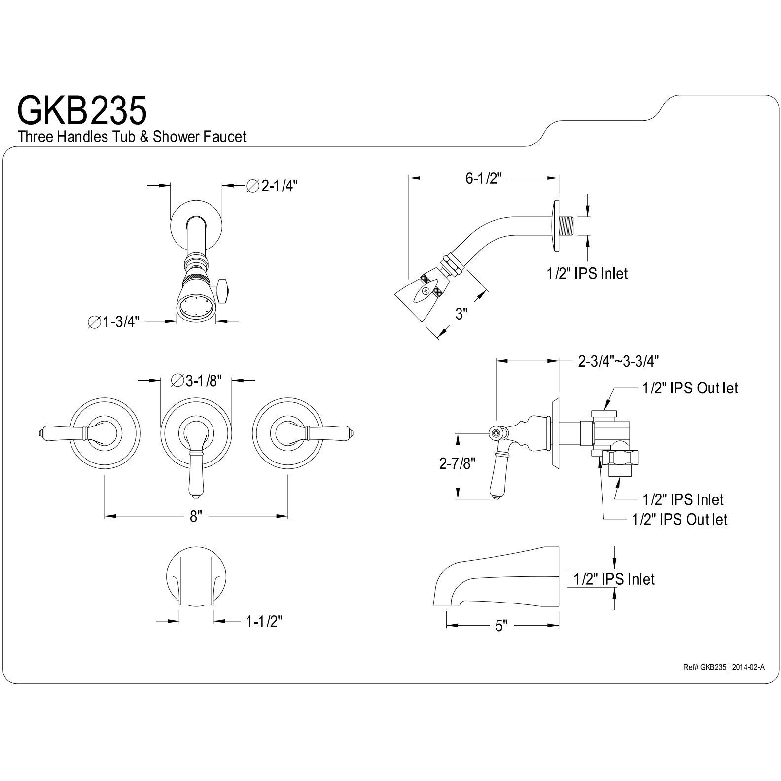 Kingston Brass Gkb235 Magellan Tub And Shower Faucet With Three Handles, Oil Rubbed Bronze, 11.68 X 8 X 7.75