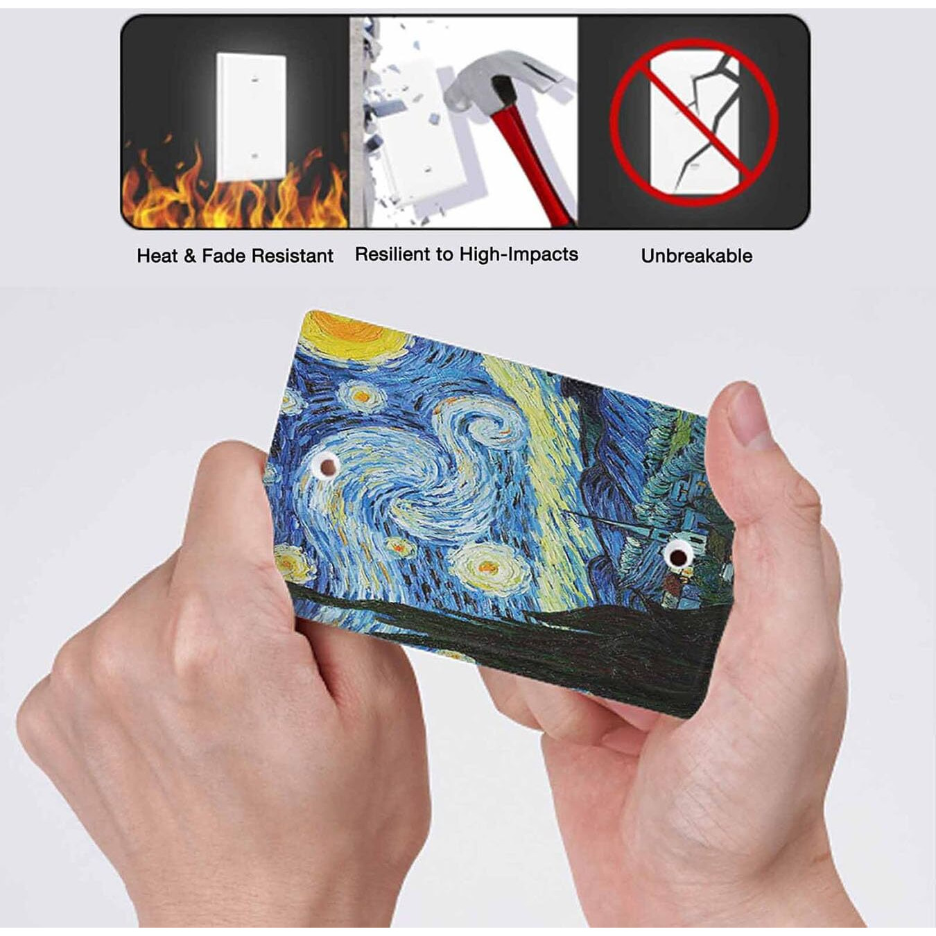 Moslion Starry Night Blank Wall Plate Light Switch Covers Van Gogh Oil Painting Arts Farmhouse Sky Moon Plug Outlet Cover Home Living Room Decor Office