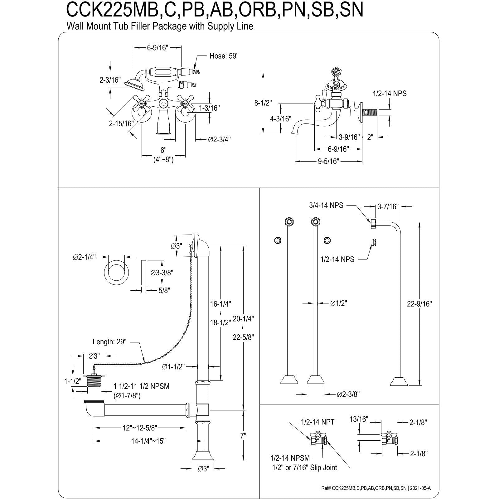 Kingston Brass Cck225Orb Vintage Clawfoot Tub Faucet Package, 9 X 9.31 X 22.56, Oil Rubbed Bronze