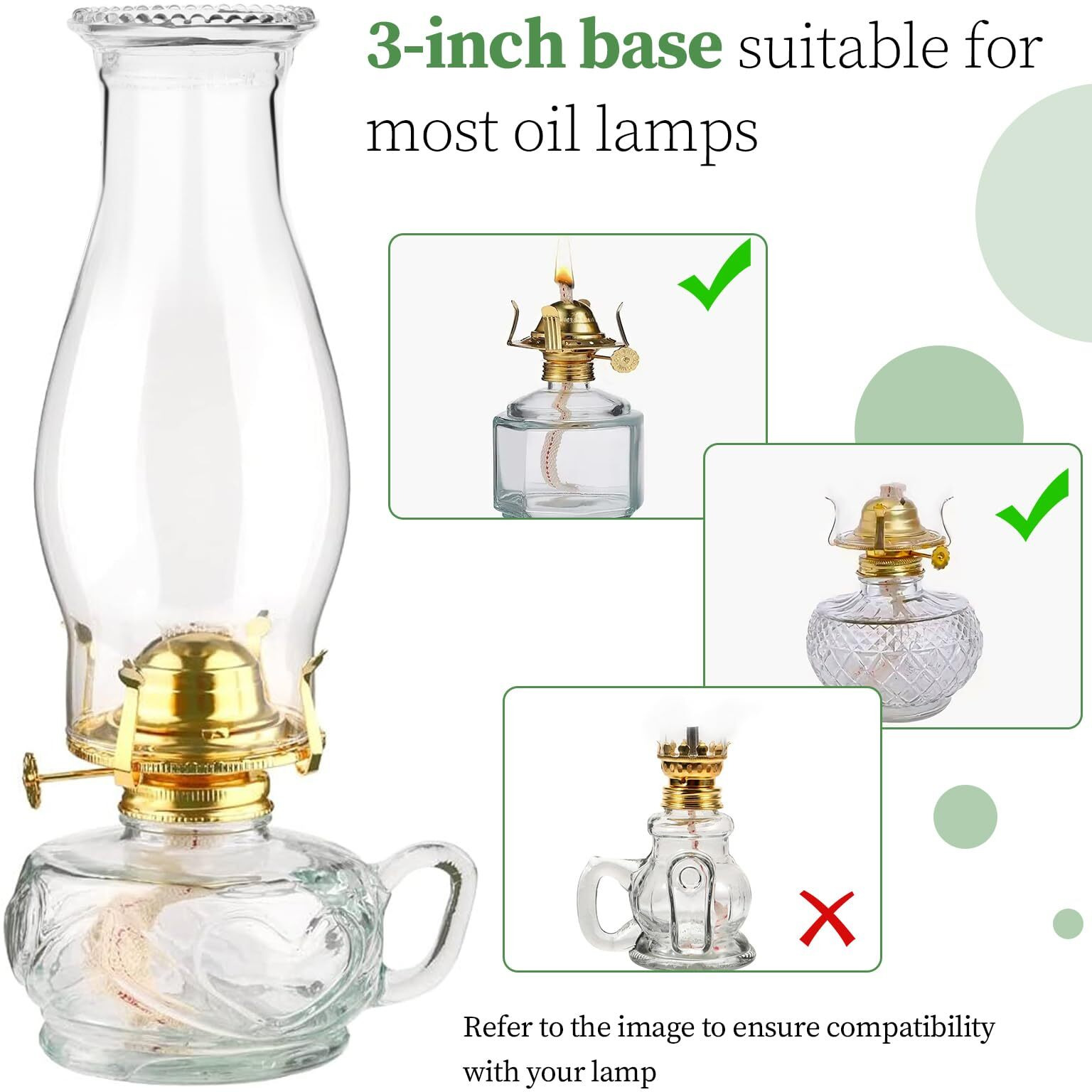 Oil Lamp Chimney Replacement - Clear Hurricane Lamp Glass Shade (Wave Style) For Kerosene Lamps - 3 Inch Base (2Pack)