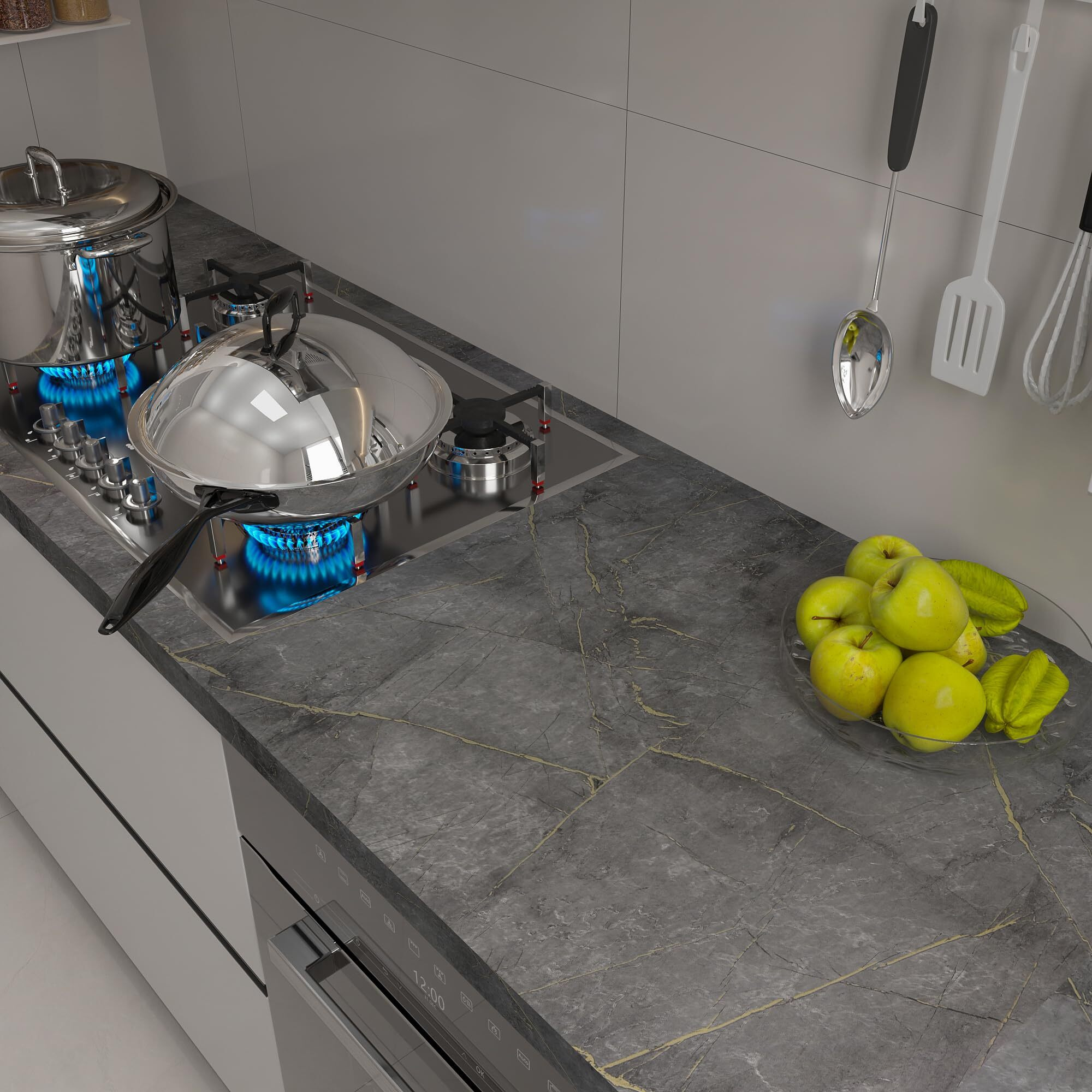 31.5"&quotX158"" Grey Marble Peel And Stick Countertop Glossy Granite Contact Paper Laminate Sheets For Countertops Thick Quartz Marble Vinyl Wrap Waterproof Oil Proof Furniture Stickers For Kitchen Counter