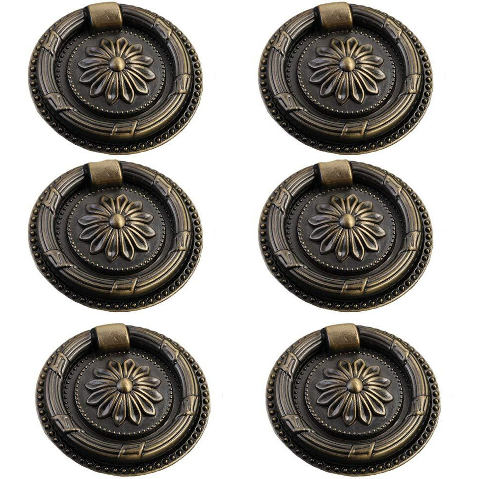 Jinyuanchao 6Pcs Drop Ring Handles Dresser Ring Pull Brass Oil-Rubbed Bronze Cabinet Cupboard Pulls Drawer Ring Handle Knobs (Bronze, 1.8In/46Mm)