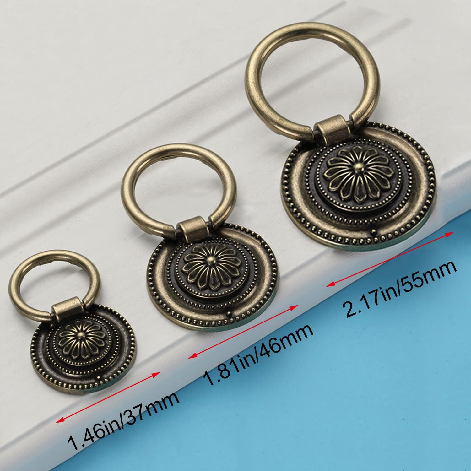 Jinyuanchao 6Pcs Drop Ring Handles Dresser Ring Pull Brass Oil-Rubbed Bronze Cabinet Cupboard Pulls Drawer Ring Handle Knobs (Bronze, 1.8In/46Mm)