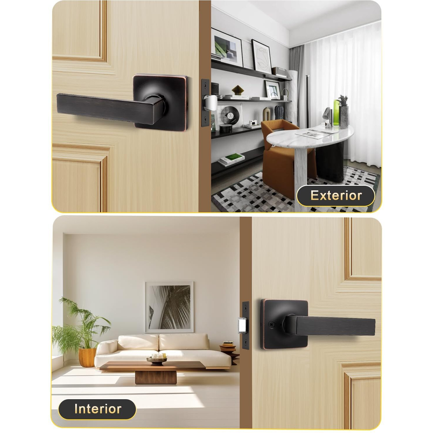 Mengico 10 Pack Interior Passage Door Lever, Oil Rubbed Bronze Left Or Right Handing For Closet And Hallway Doors,Square Heavy Duty Door Handle Set