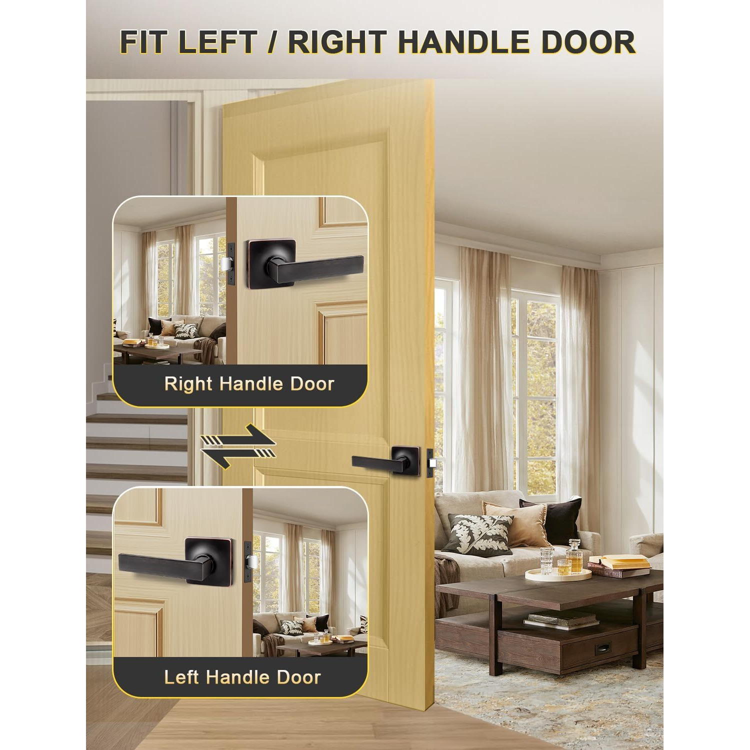Mengico 10 Pack Interior Passage Door Lever, Oil Rubbed Bronze Left Or Right Handing For Closet And Hallway Doors,Square Heavy Duty Door Handle Set