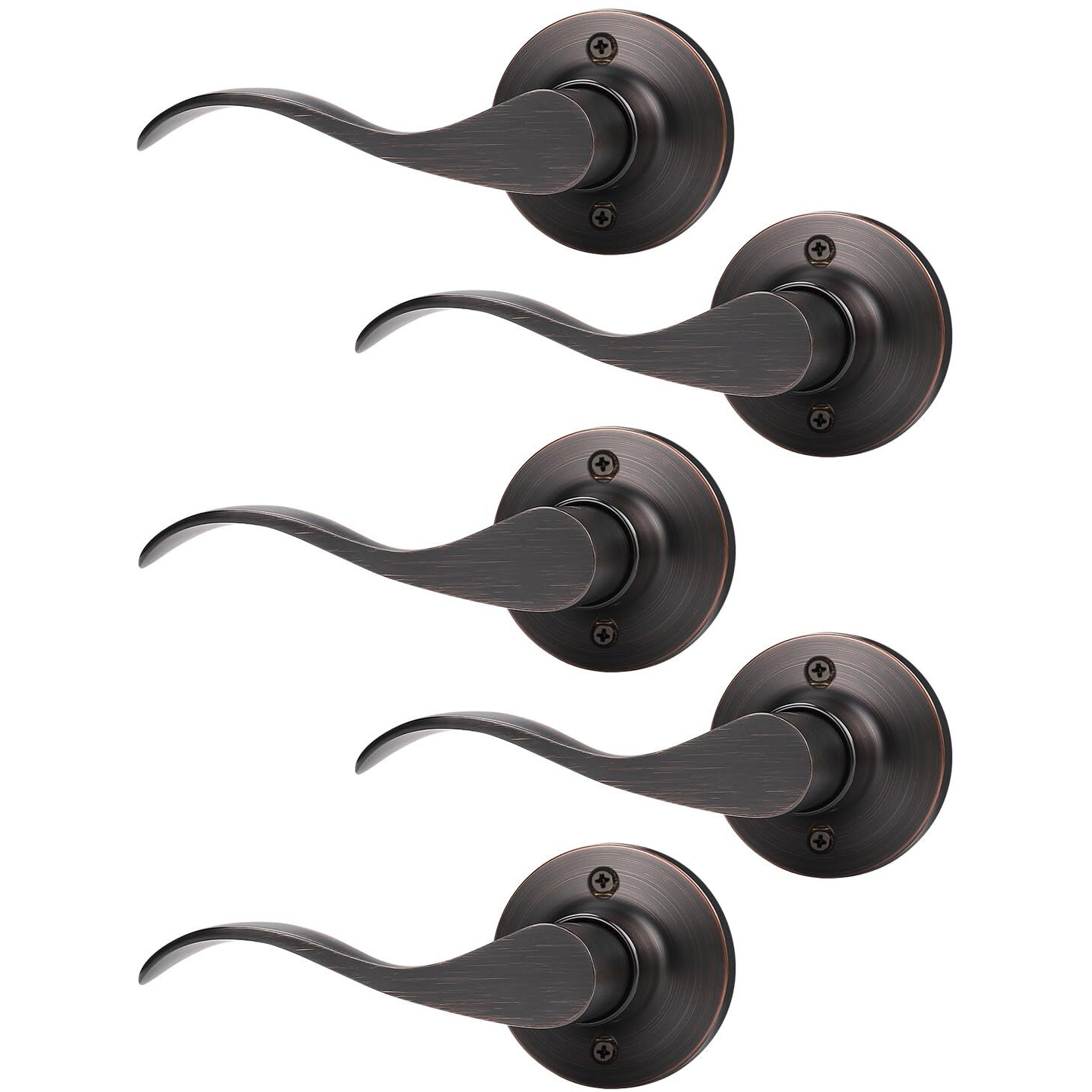 Mengico 5 Pack Single Sided Dummy Door Handle, Oil Rubbed Bronze Interior Door Lever, Left Handled Dummy Knobs For Closet, Non-Turning Interior Push/Pull Door Knob