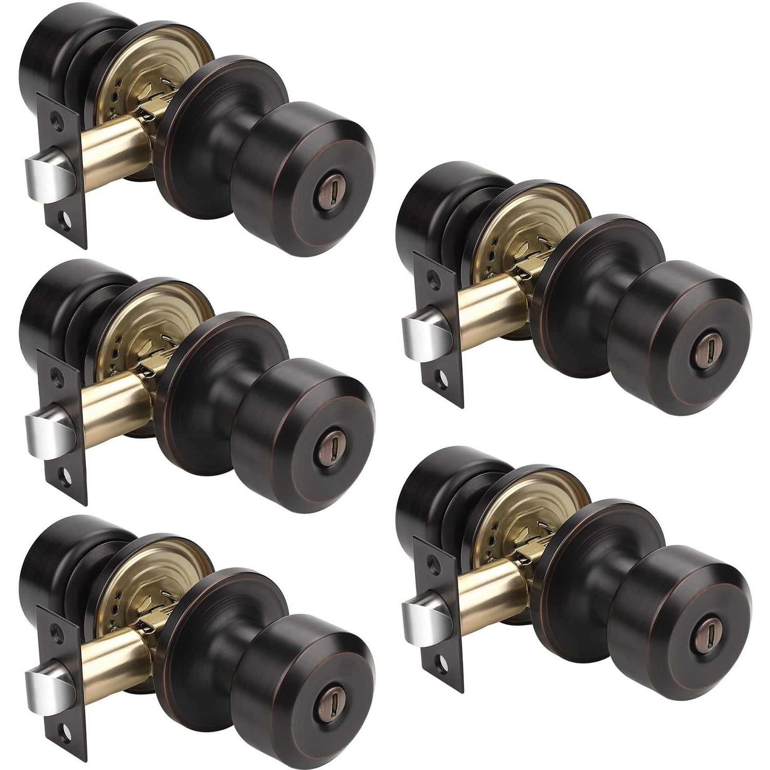 Knobwell Oil Rubbed Bronze Interior Privacy Door Knobs For Bedroom Bathroom, Keyless Stainless Steel Indoor Door Knob, Cylindrical Shape, 5 Pack